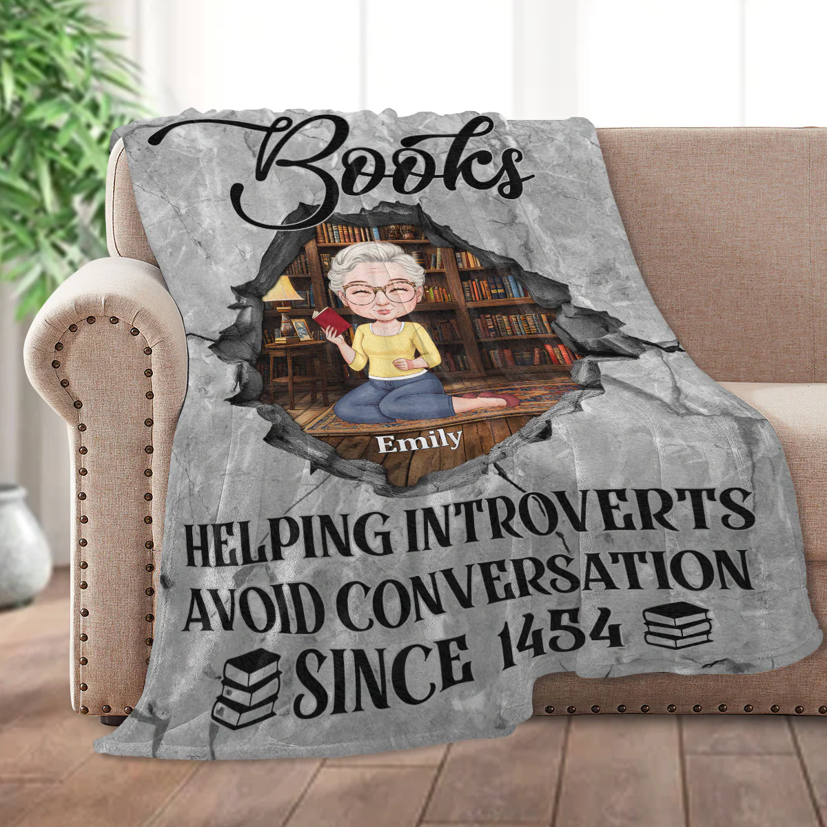 Books Helping Introverts Avoid Conversation Since 1454 - Personalized Blanket - Gift For Book Lover, Reader, Her | CLB1 HH01 - Image 2