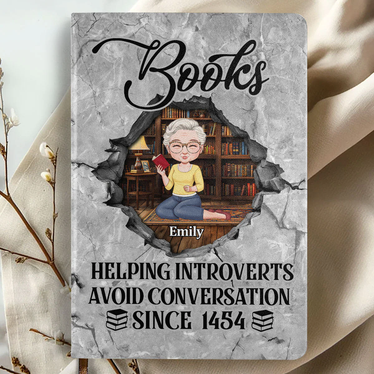 Books Helping Introverts Avoid Conversation Since 1454 - Personalized Leather Cover Notebook - Gift For Book Lover, Reader, Her | CLB1 HH01