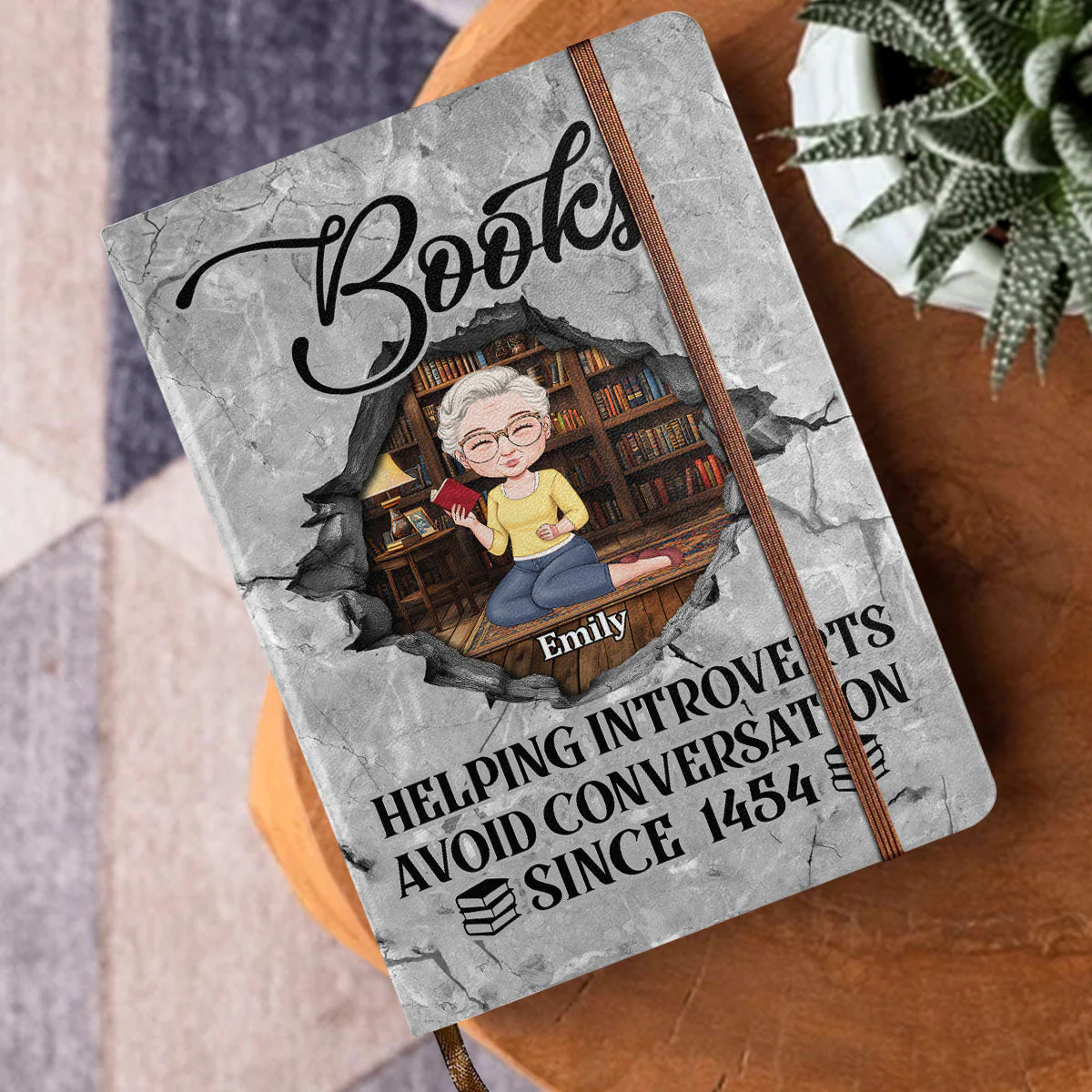 Books Helping Introverts Avoid Conversation Since 1454 - Personalized Leather Cover Notebook - Gift For Book Lover, Reader, Her | CLB1 HH01 - Image 3