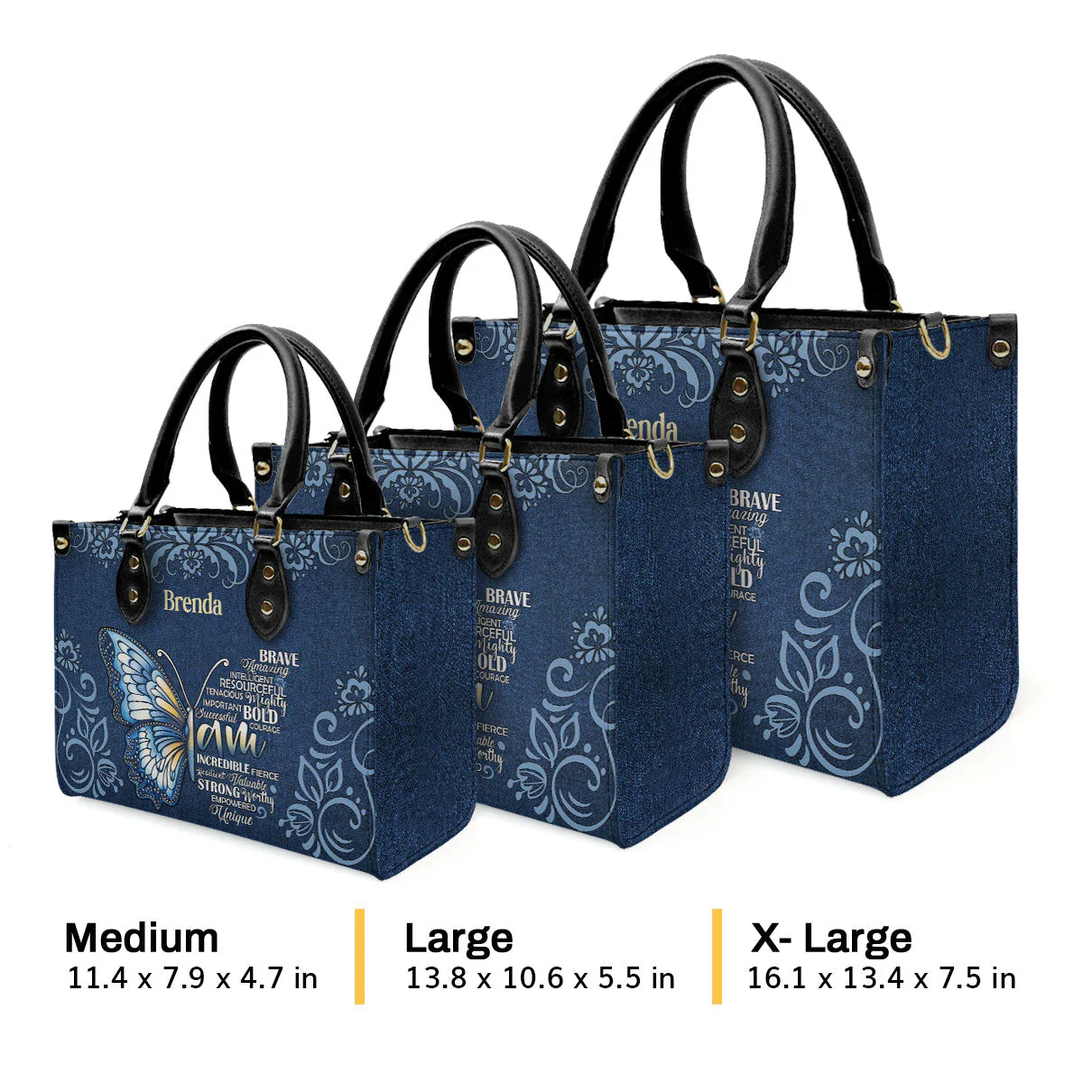 Brave Amazing Intelligent Resourceful Tenacious Mighty Important Bold Successful Courage - Unique Personalized Leather Handbag - AT4080960 - Image 2