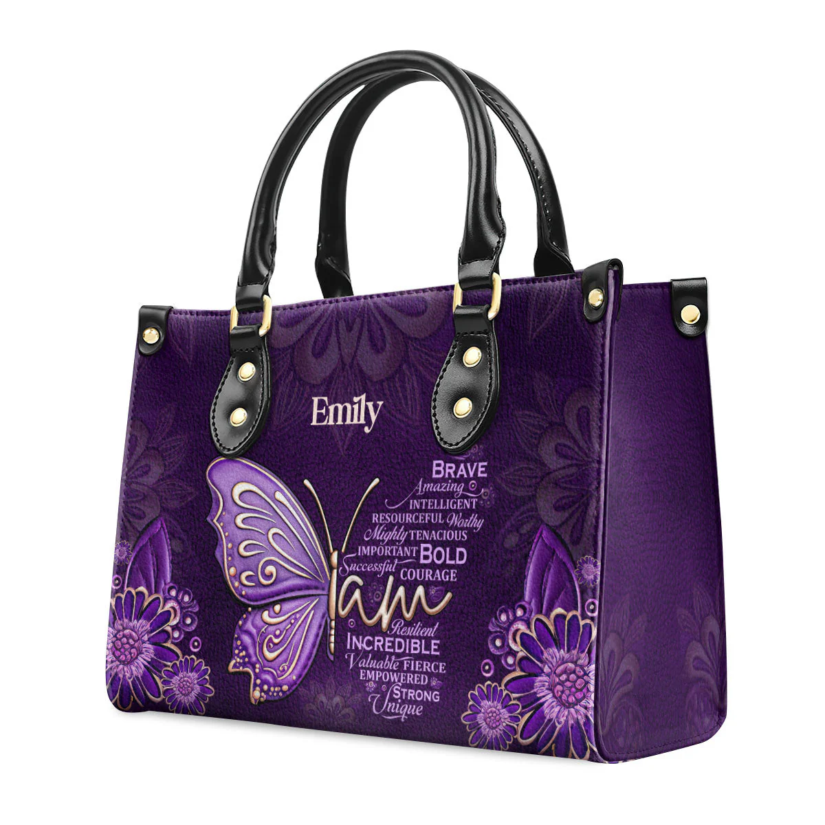 Brave Amazing Intelligent Resourceful Tenacious Mighty Important Bold Successful Courage - Unique Personalized Leather Handbag - AT4080960 - Image 3