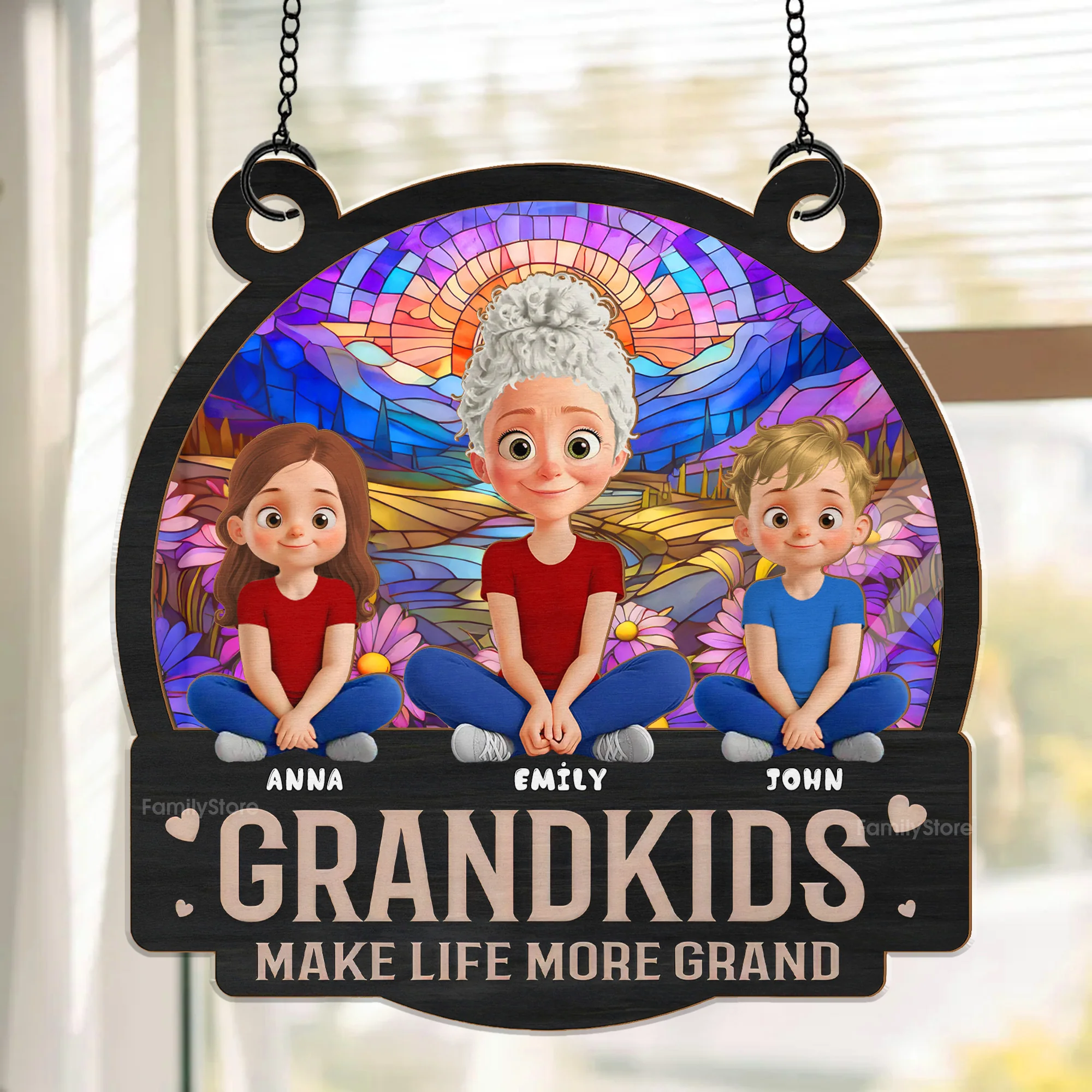 Built With Love, Blessed With Grandkids - Personalized Window Hanging Window Hanging Suncatcher Ornament - Gift For Mom, Grandma, Mother's Day | GR25 NA94