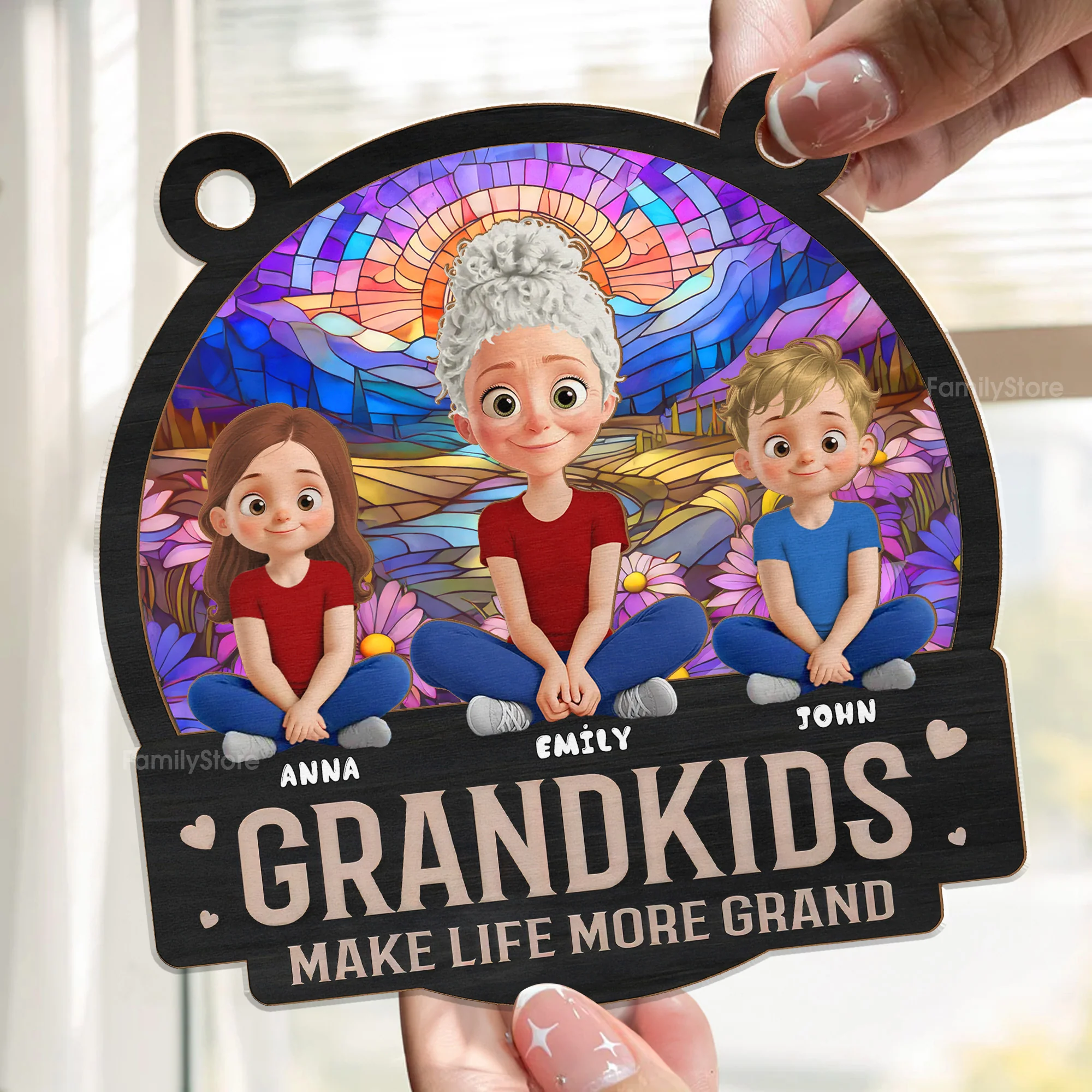 Built With Love, Blessed With Grandkids - Personalized Window Hanging Window Hanging Suncatcher Ornament - Gift For Mom, Grandma, Mother's Day | GR25 NA94 - Image 2