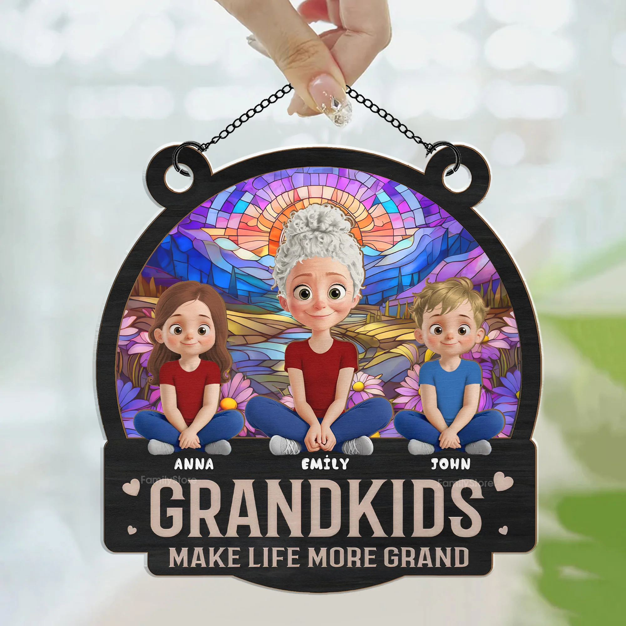 Built With Love, Blessed With Grandkids - Personalized Window Hanging Window Hanging Suncatcher Ornament - Gift For Mom, Grandma, Mother's Day | GR25 NA94 - Image 3