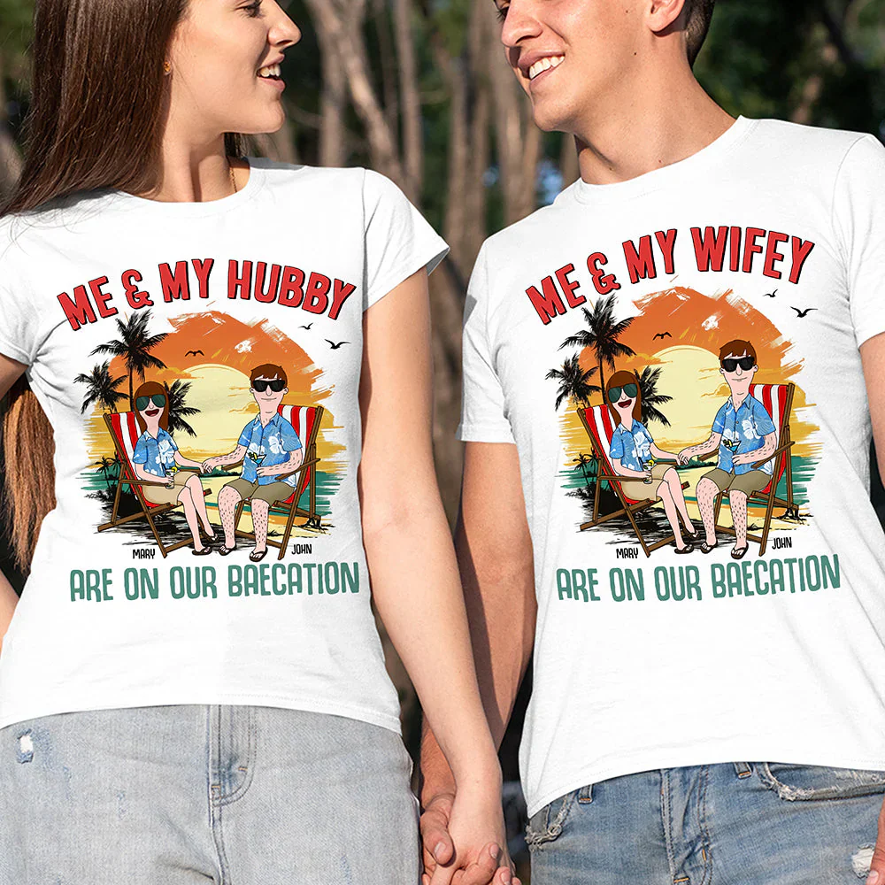 Burger Couple Beach Vacation - Personalized Shirt - Gift For Couple, Husband Wife, Anniversary | CL55 - Image 2