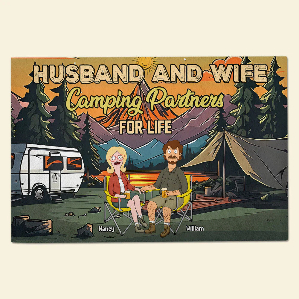 Burger Couple Camping- Personalized Doormat - Gift For Campign Couple, Husband Wife, Anniversary | CL55 - Image 2