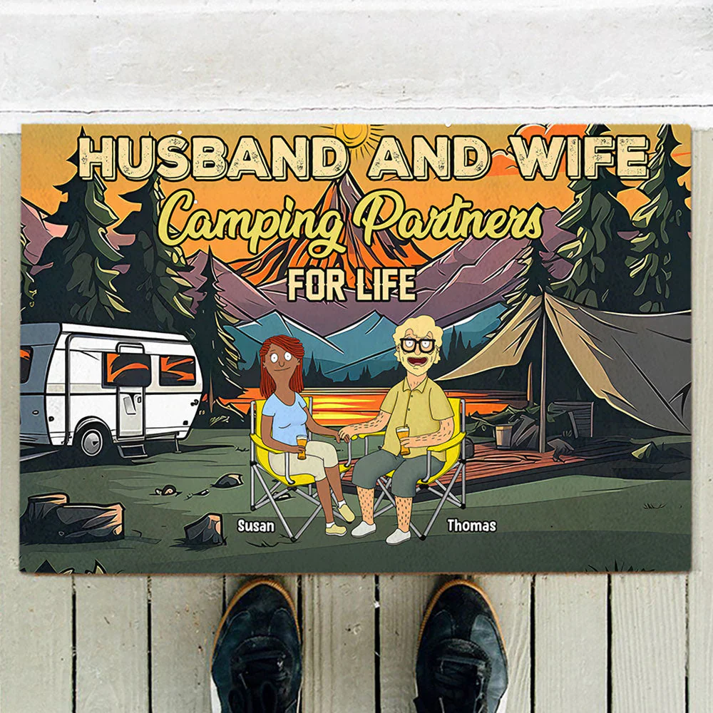 Burger Couple Camping- Personalized Doormat - Gift For Campign Couple, Husband Wife, Anniversary | CL55 - Image 3