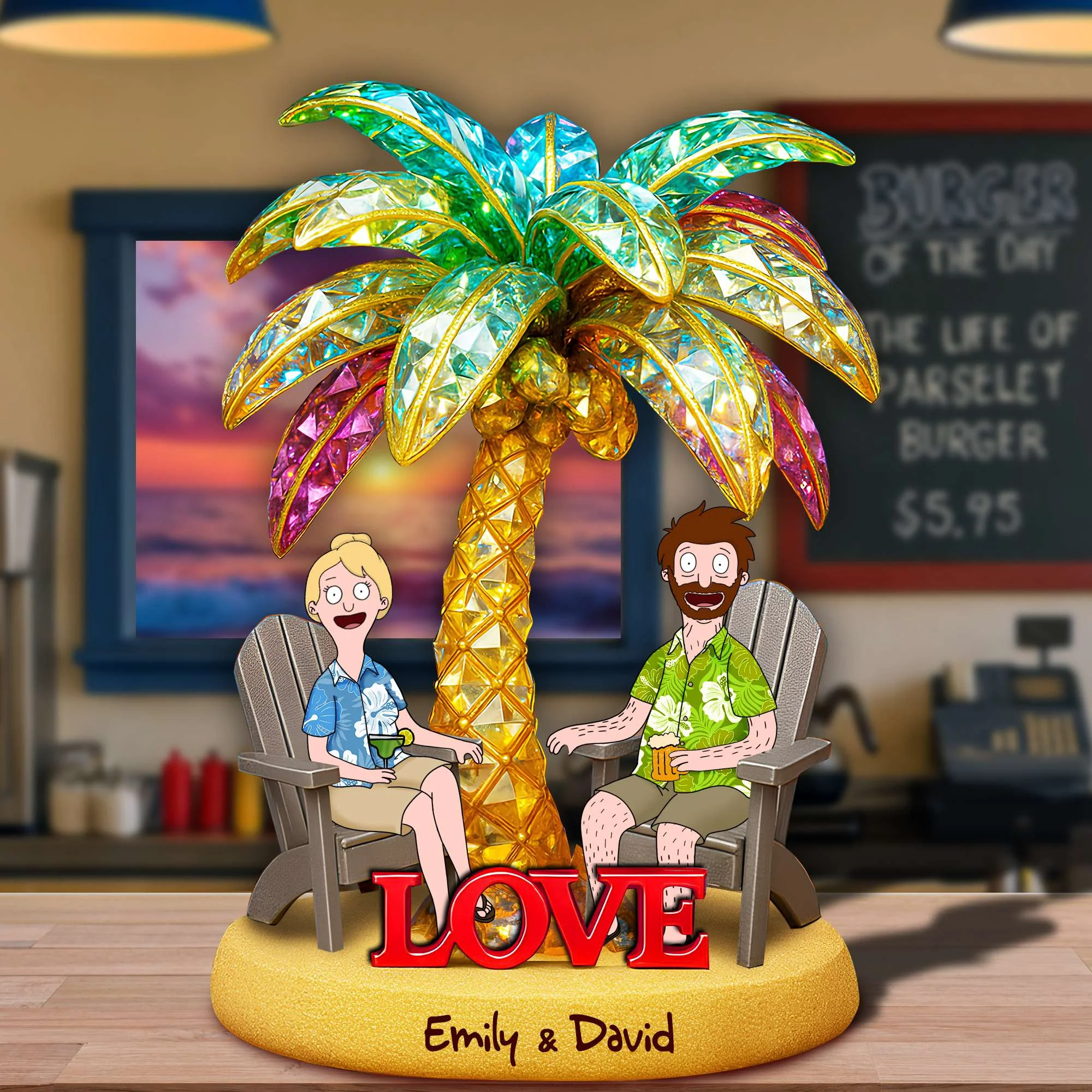 Burger Couple - Personalized Acrylic Plaque- Gift For Couple, Husband Wife, Anniversary | CL55 - Image 3