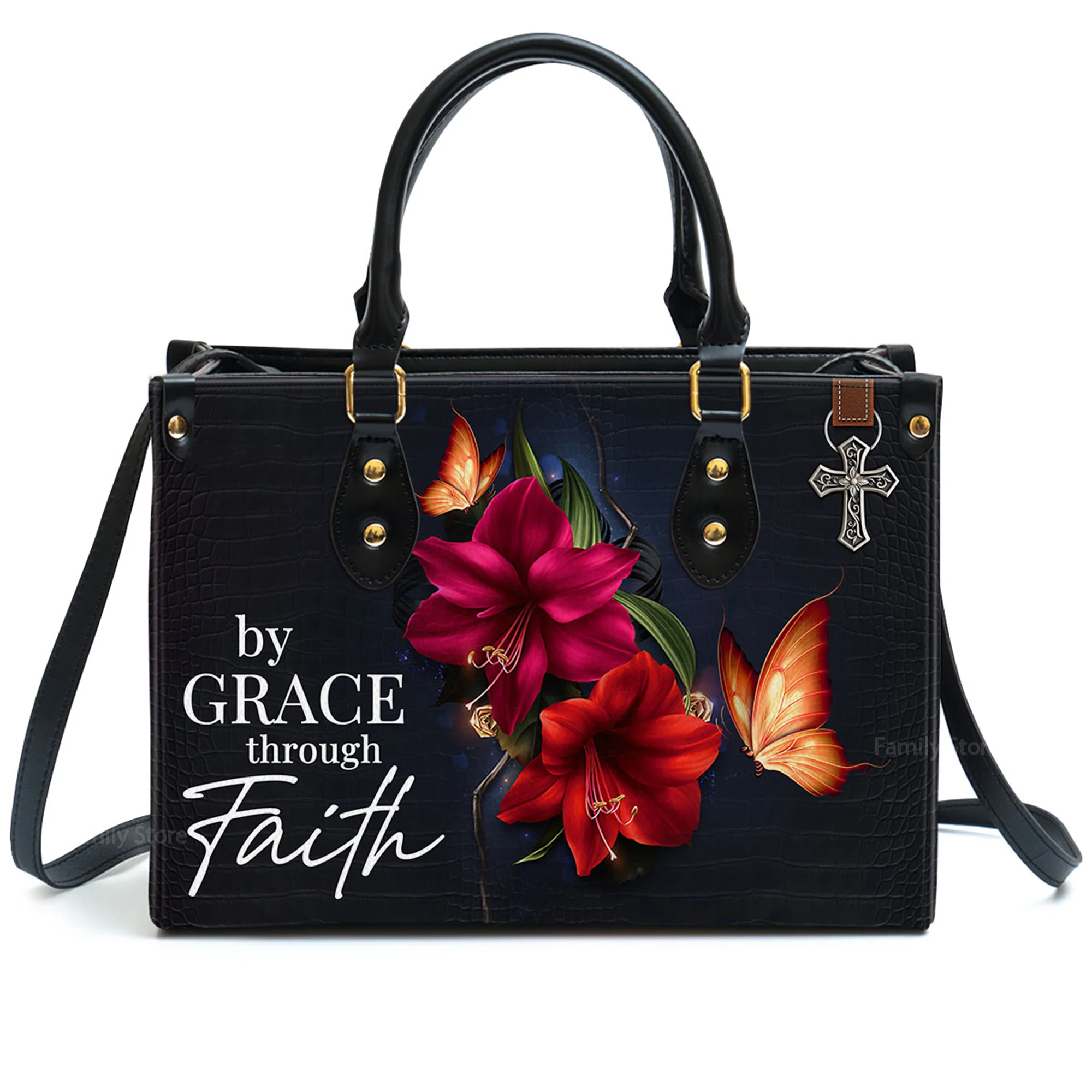 By Grace Through Faith - Thoughtful Gift For Christians - Personalized Leather Handbag With Handle - AT4080732 - Image 2
