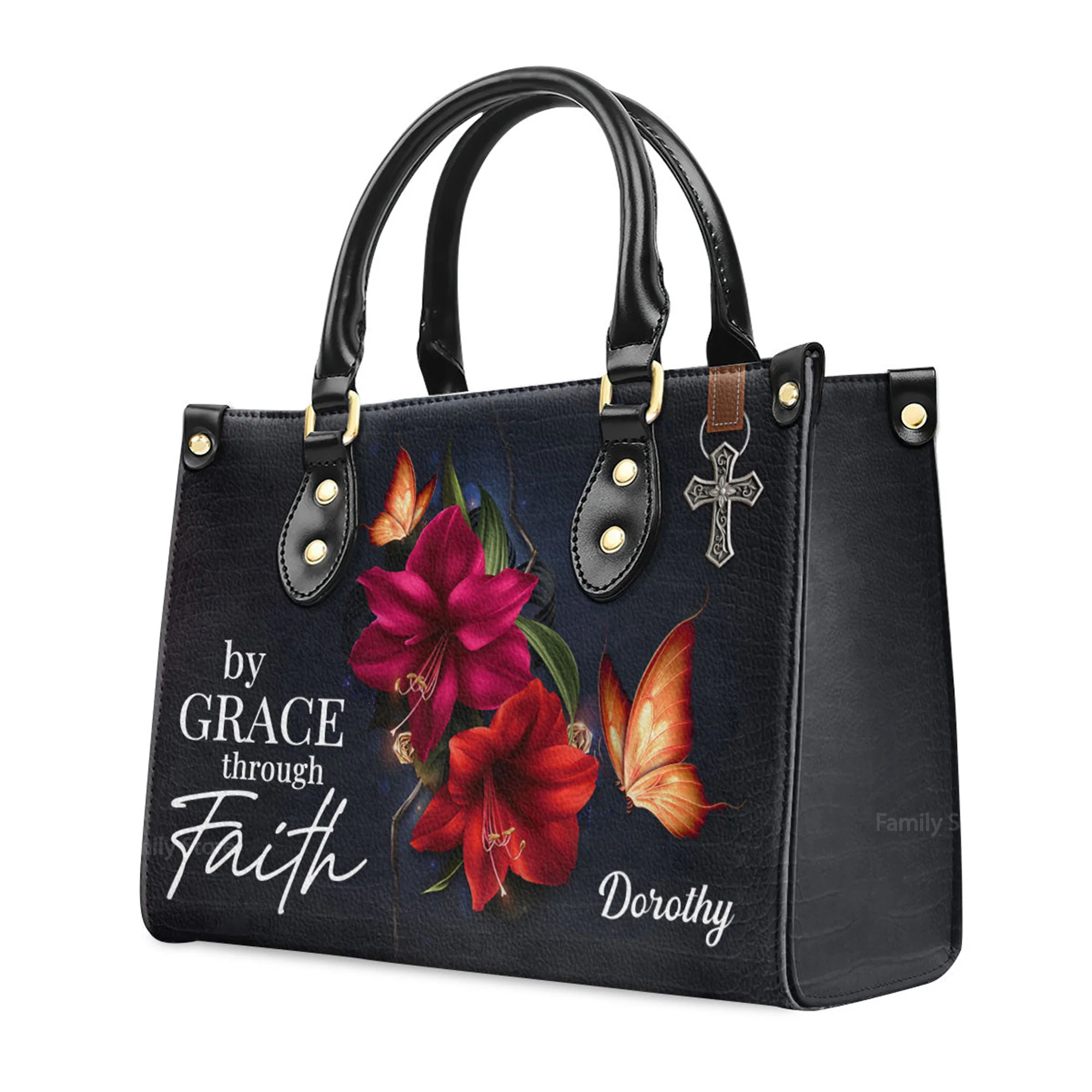 By Grace Through Faith - Thoughtful Gift For Christians - Personalized Leather Handbag With Handle - AT4080732 - Image 3