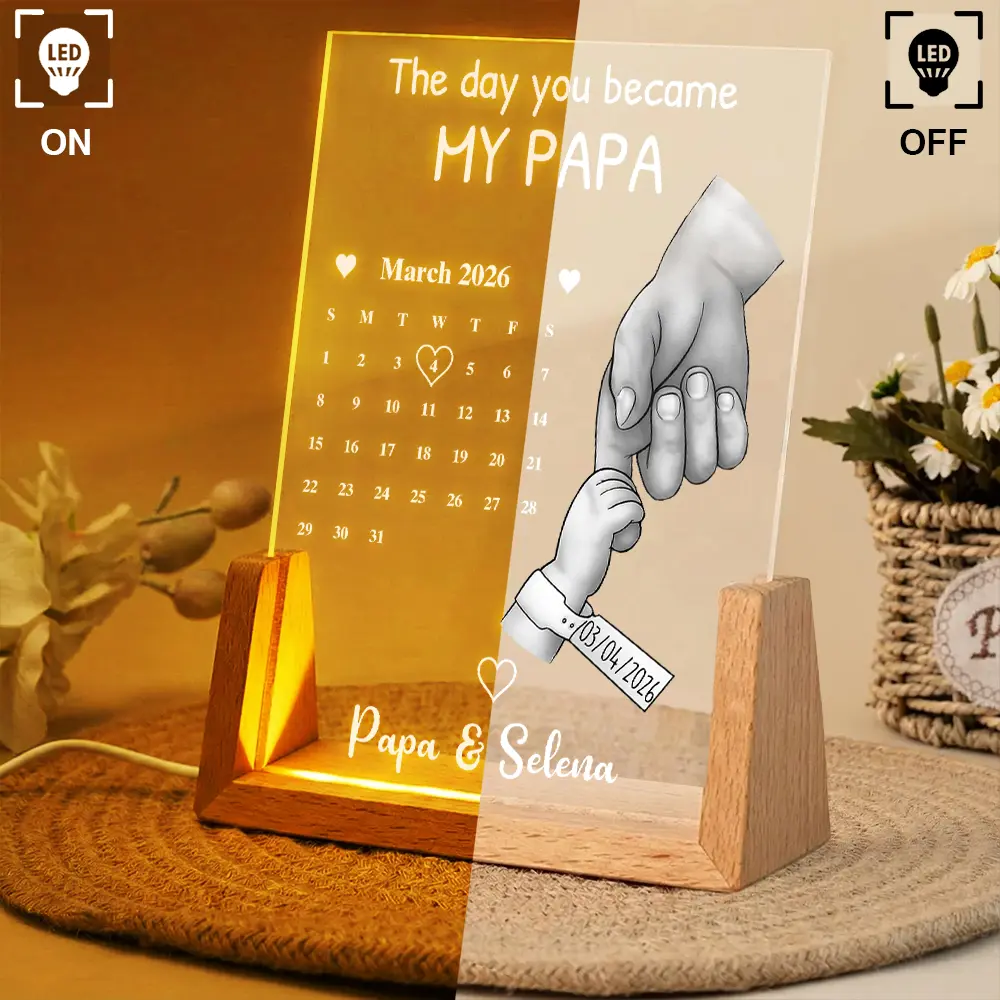 Calendar Hold Dad's Hand The Day You Became My Daddy - Personalized 3D Led Light - Gift For Dad - Image 3