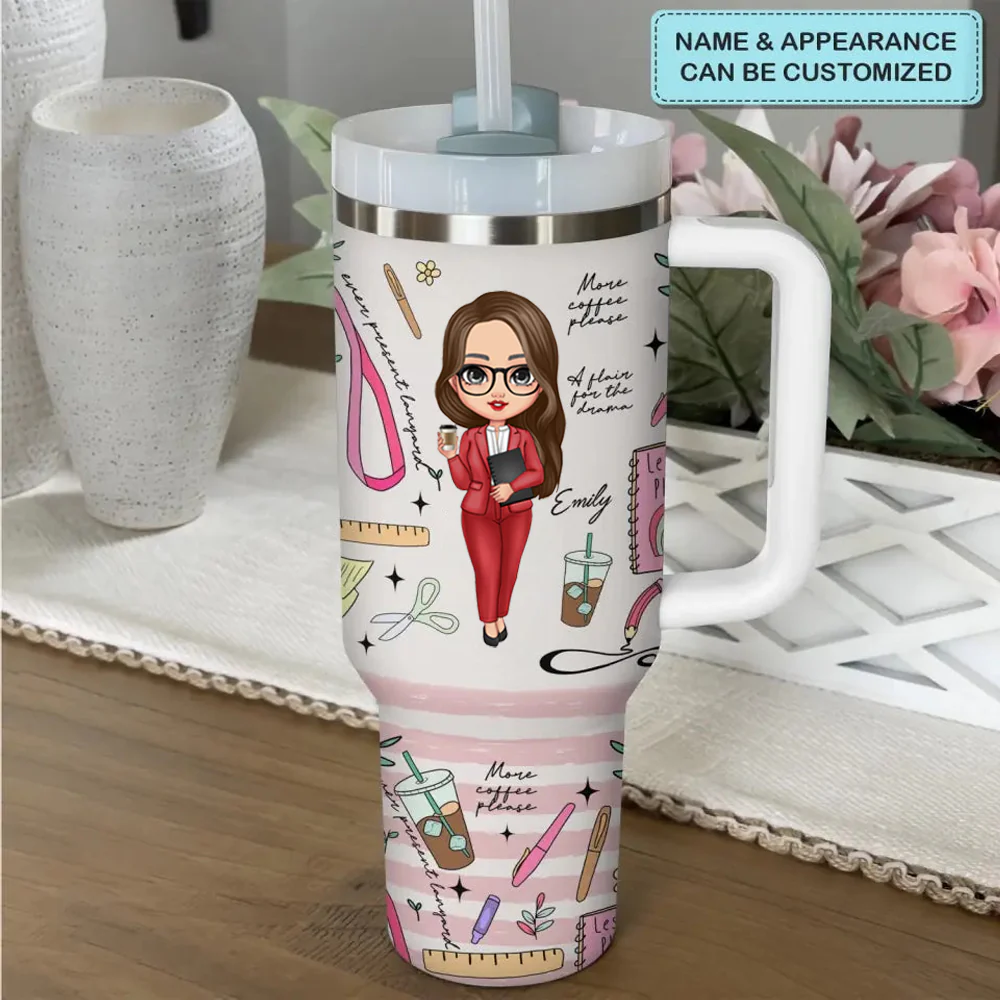 Can't Talk Right Now Doing Teacher Stuff -  Personalized 40oz Tumbler Cup With Straw - Gift For Teacher | CLTC01 HN02 - Image 5