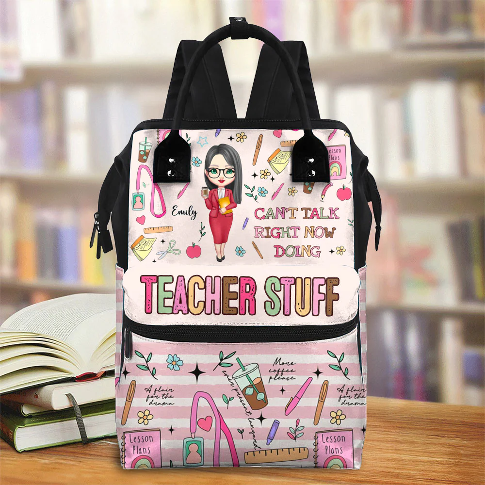 Can't Talk Right Now Doing Teacher Stuff - Personalized Duckbilled Backpack - Gift For Teacher | CLTC01 HN02 - Image 2