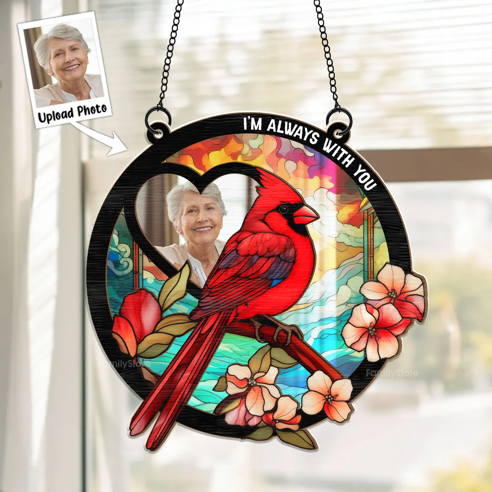 Cardinal I Am With You - Memorial Gift - Personalized Window Hanging Window Hanging Suncatcher Ornament NA94