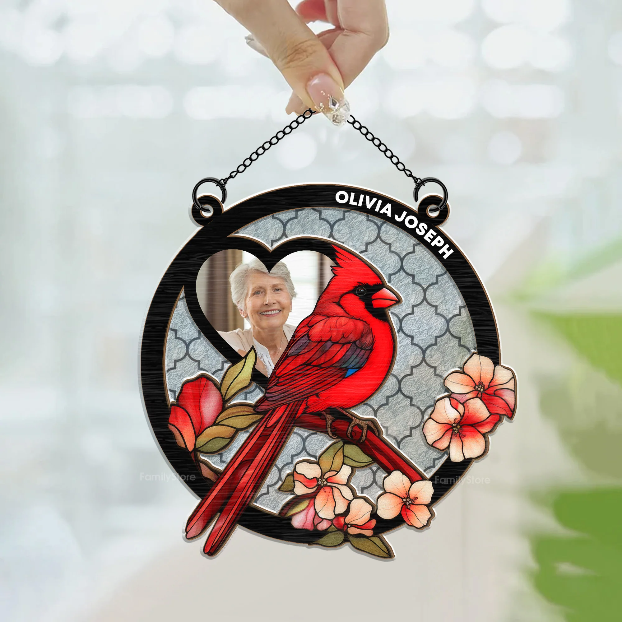 Cardinal I'm By Your Side - Memorial Gift - Personalized Window Hanging Window Hanging Suncatcher Ornament - NA94 - Image 4
