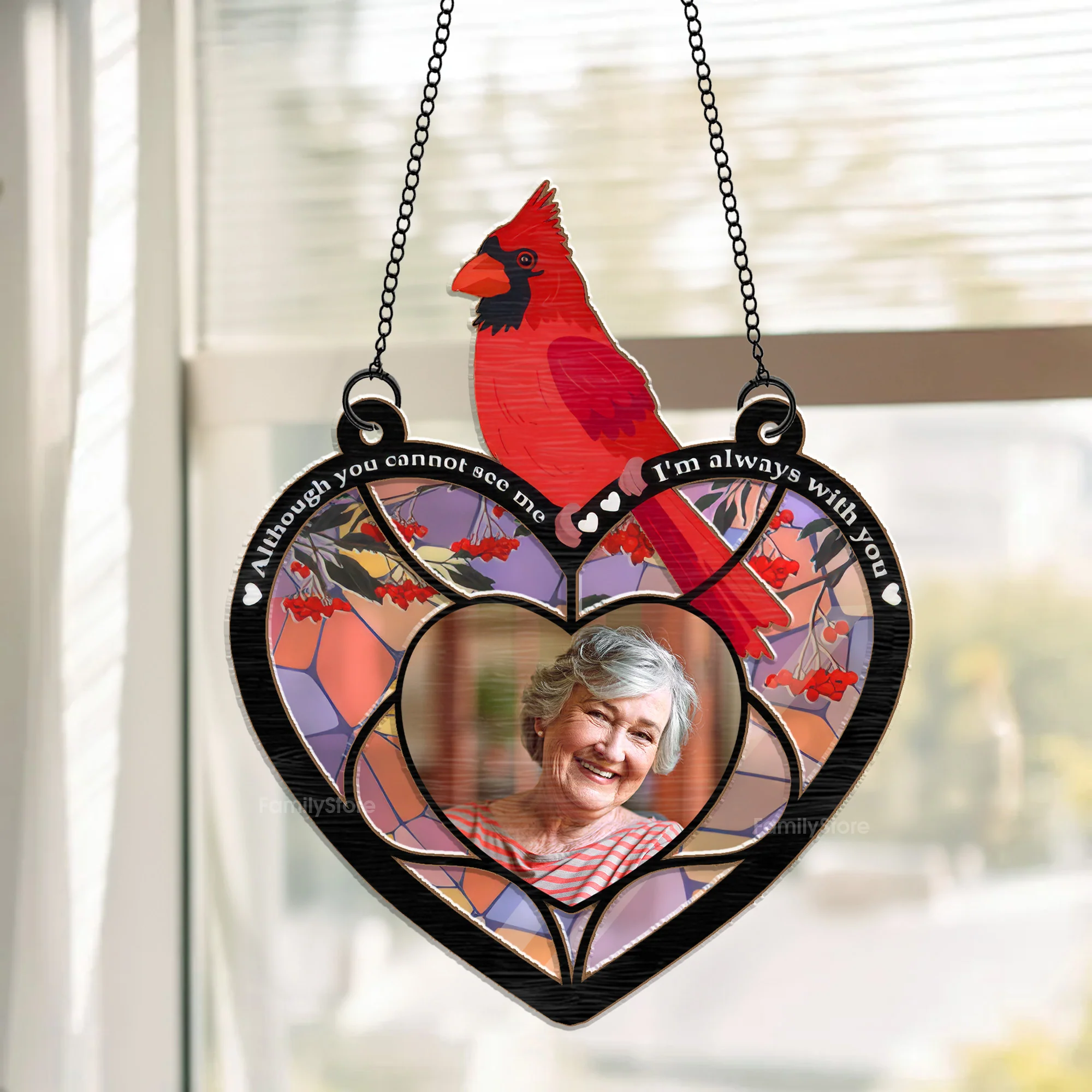 Cardinal Symbol I'm Always With You - Memorial Gift - Personalized Window Hanging Window Hanging Suncatcher Ornament - NA94
