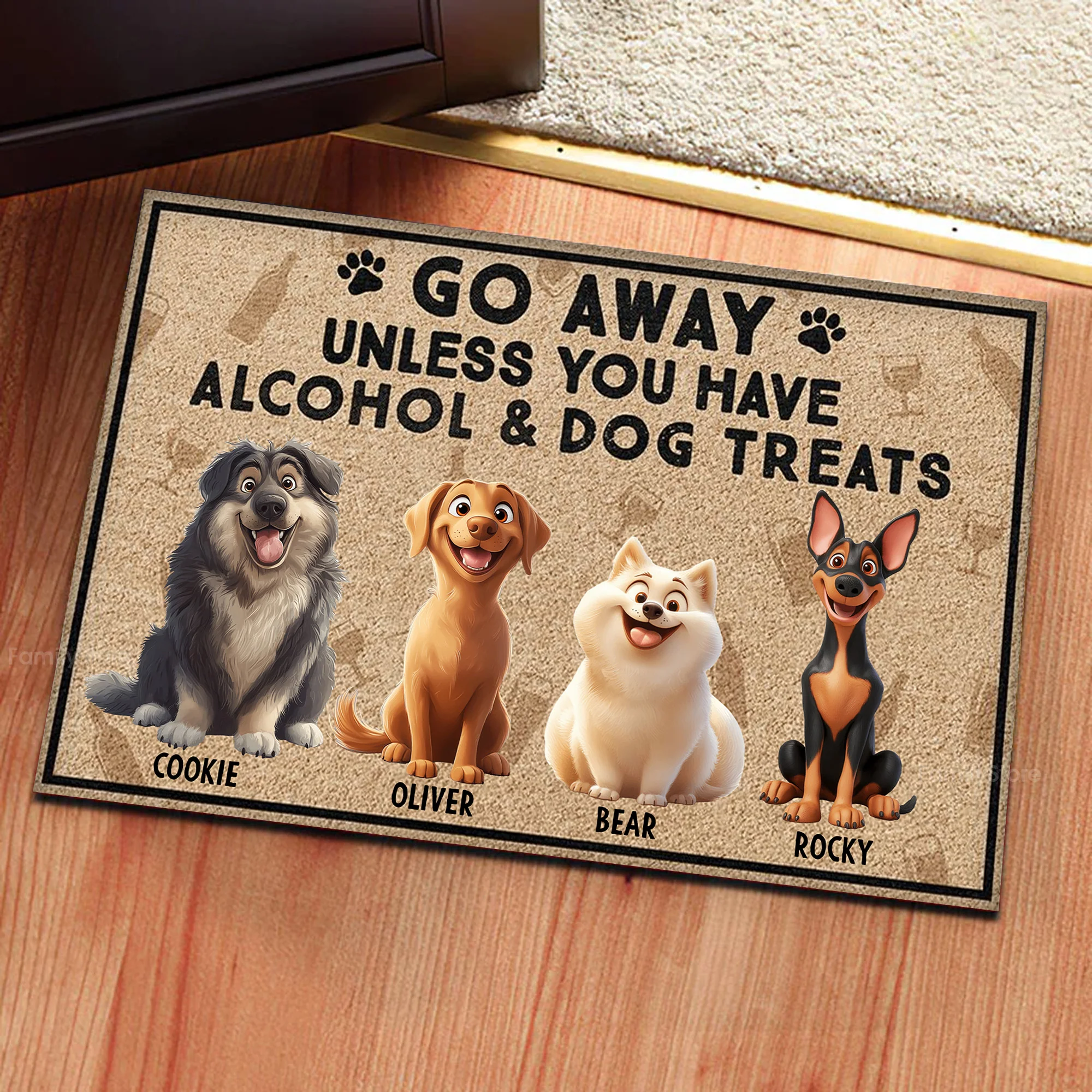 Caroon Dog Go Away Unless You Have Alcohol And Dog Treats - Personalized Doormat - Gift for Pet Owners, Pet Lovers, Dog Mom, Dog Dad | CLP15 NH96