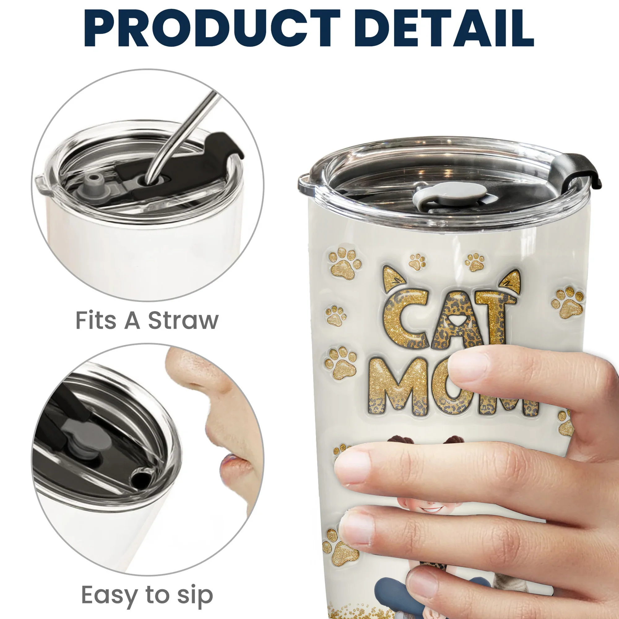 Cat Mom Leopard 3D Inflated Effect Cartoon Cat - Personalized Tumbler Cup - Gift for Pet Owners, Pet Lovers, Cat Mom | CLP15 NH96 - Image 5