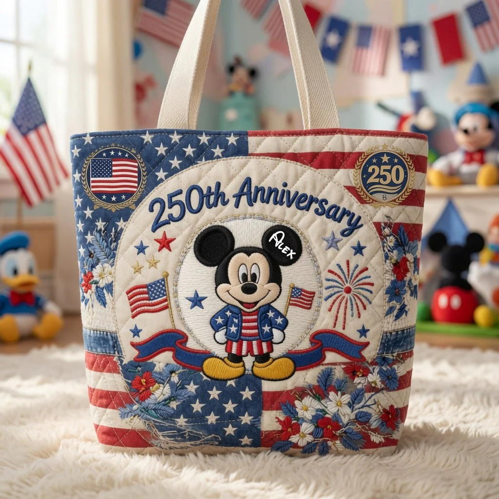 Celebrate 250 Years Of America Freedom With Magic Mouse - Personalized Quilted Tote Bag - MkMo - Image 2