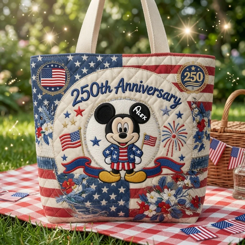 Celebrate 250 Years Of America Freedom With Magic Mouse - Personalized Quilted Tote Bag - MkMo - Image 3