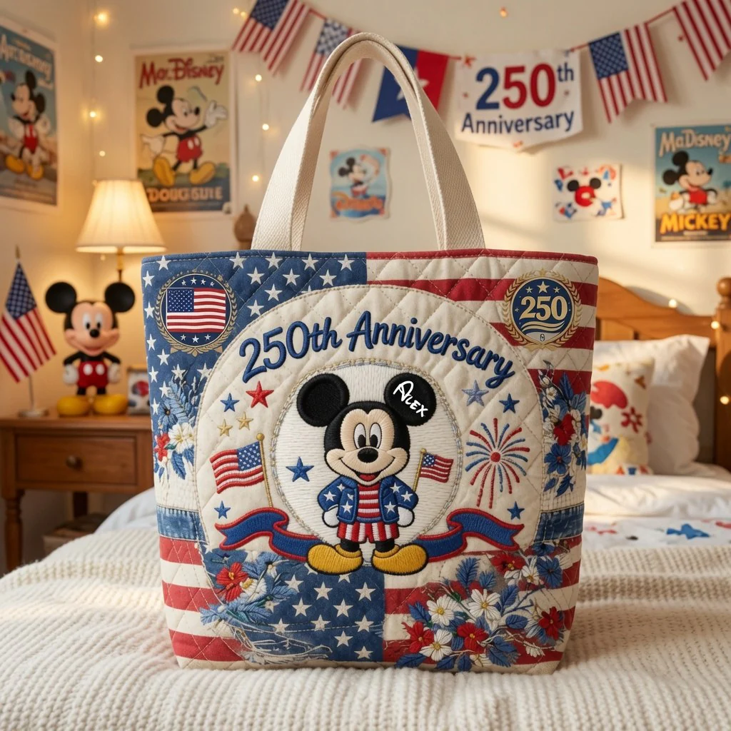 Celebrate 250 Years Of America Freedom With Magic Mouse - Personalized Quilted Tote Bag - MkMo - Image 4