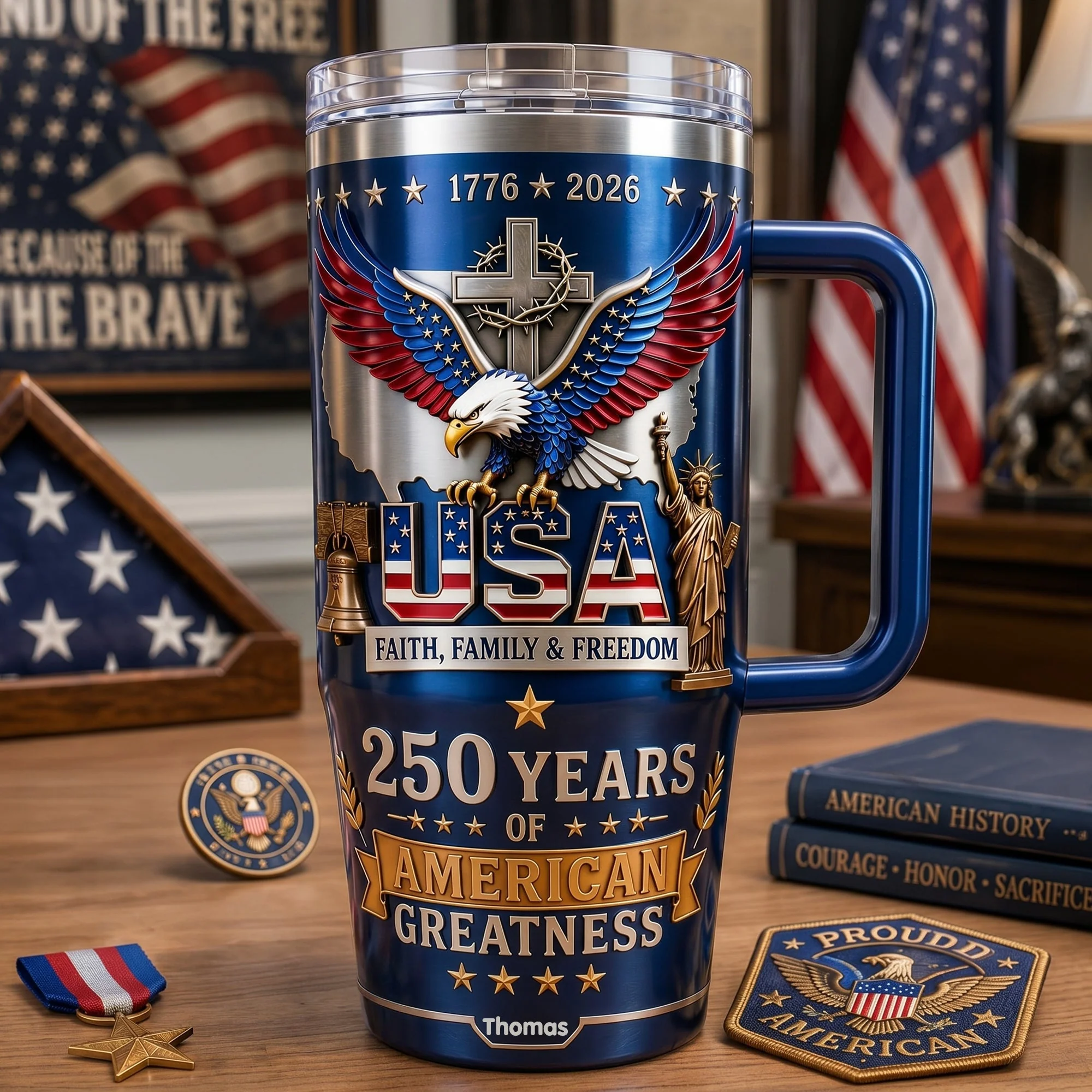Celebrate 250 Years Of American Greatness - Personalized Tumbler With Handle - Gift For Patriots