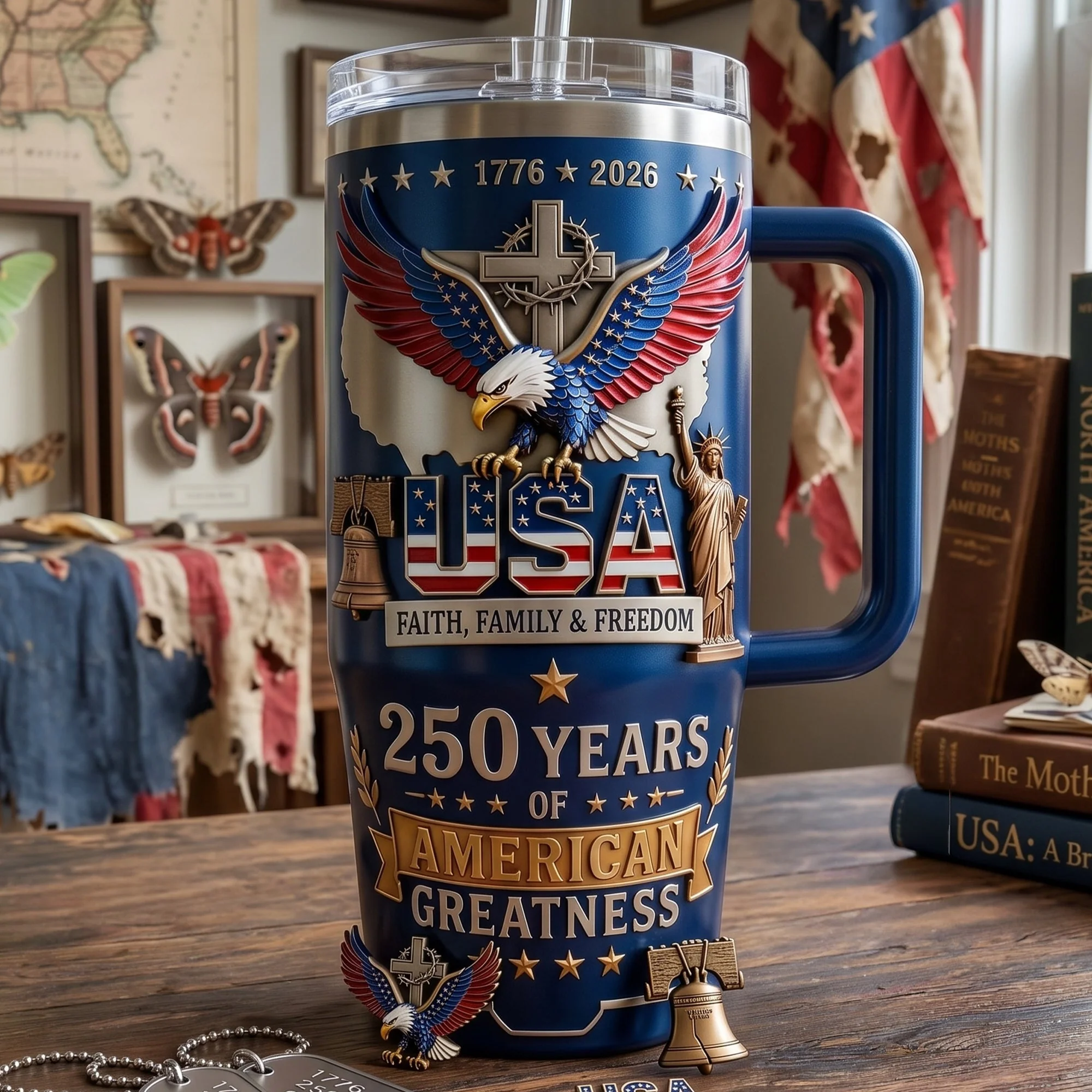 Celebrate 250 Years Of American Greatness - Personalized Tumbler With Handle - Gift For Patriots - Image 2
