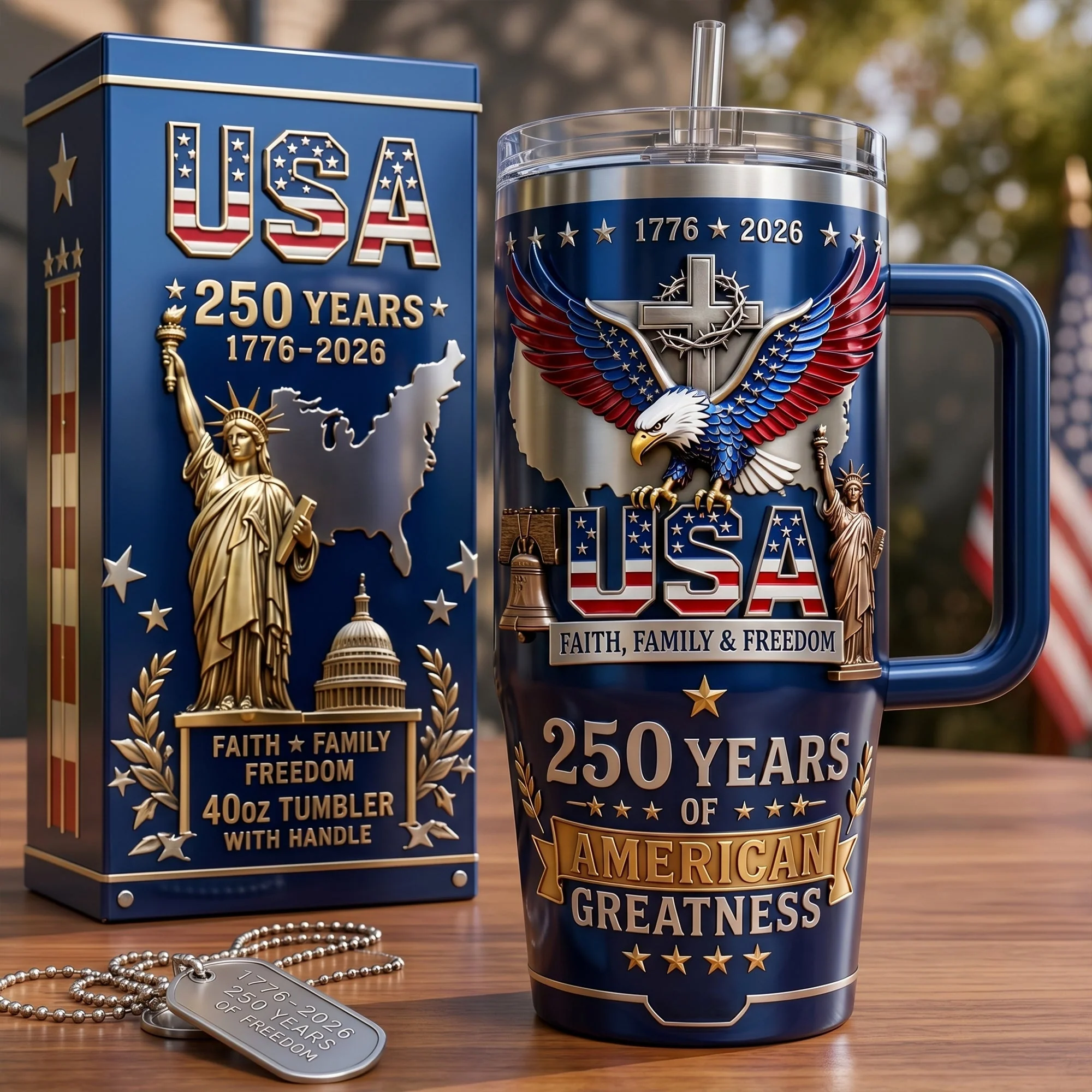 Celebrate 250 Years Of American Greatness - Personalized Tumbler With Handle - Gift For Patriots - Image 4