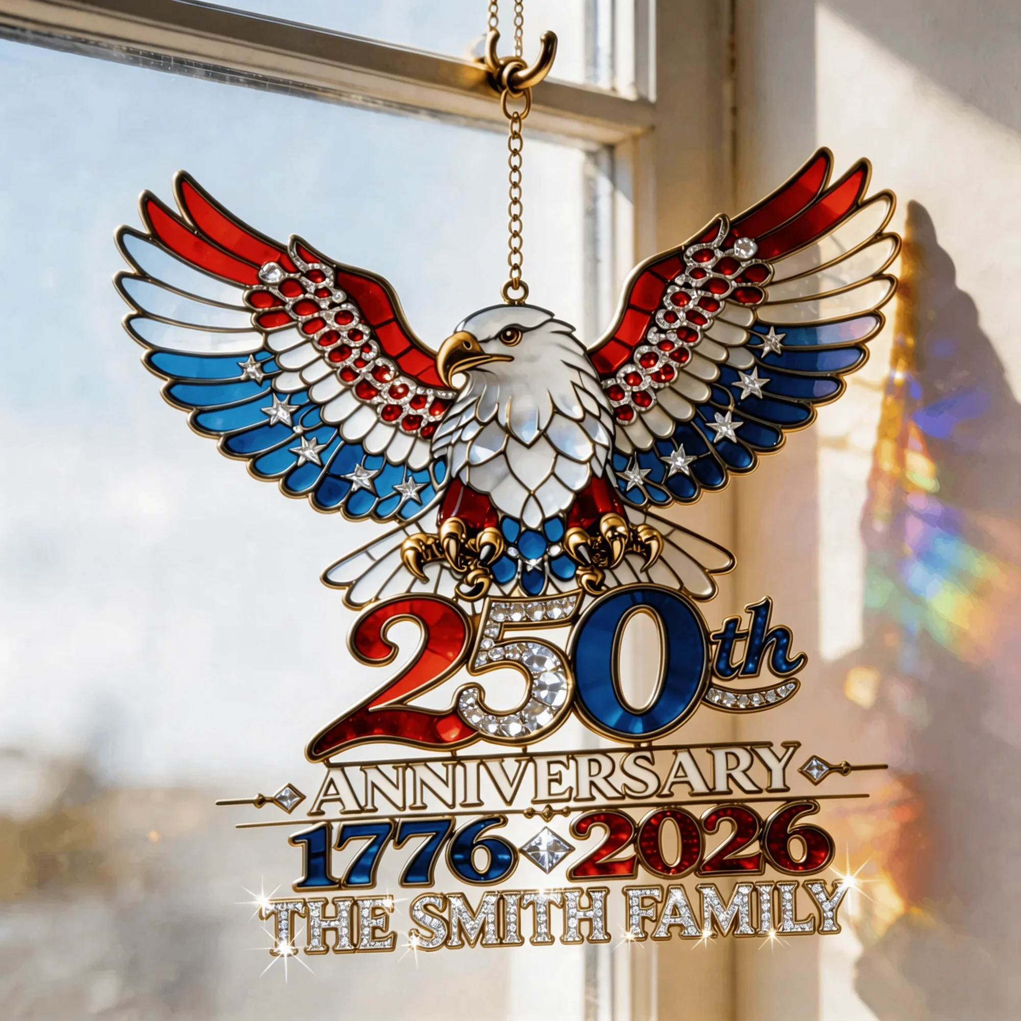 Celebrate 250 Years Of Freedom - Personalized Window Hanging Suncatcher - Gift For Family, Patriots