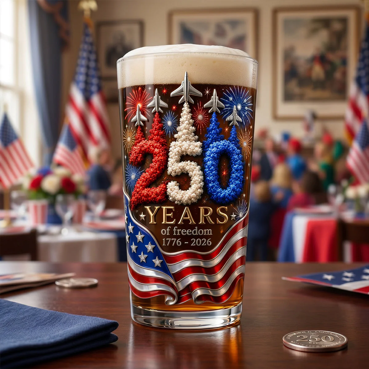 Celebrate America 250th Anniversary - Personalized Beer Glass - Gifts For Patriotic - Image 3