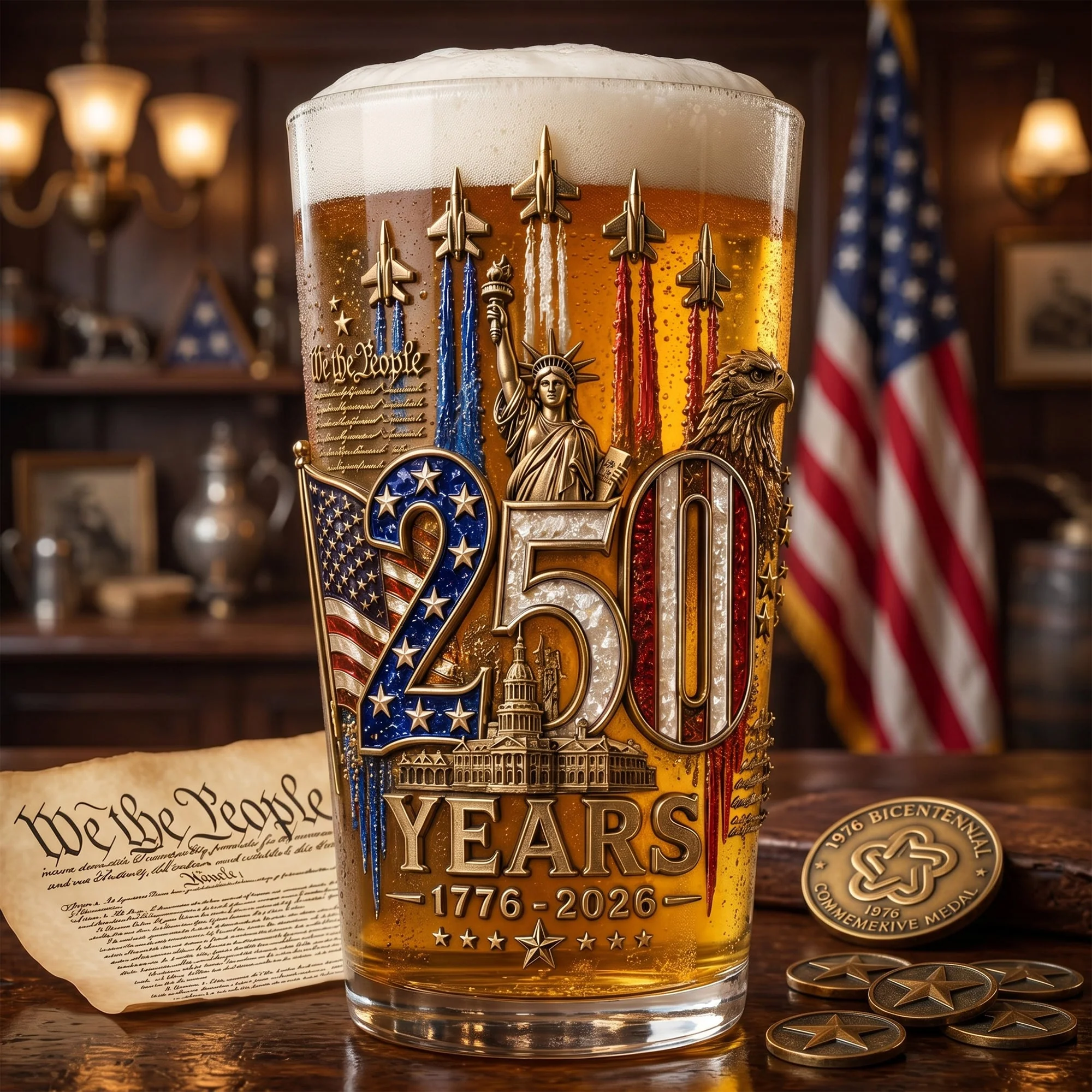 Celebrate America 250th Anniversary - Personalized Beer Glass - Gifts For Patriotic - Image 2