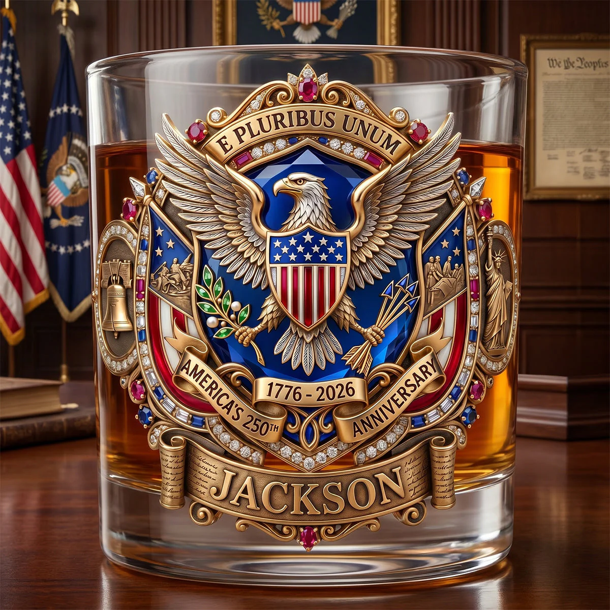 Celebrate America 250th Anniversary - Personalized Whiskey Glass - Gifts For Patriotic - Image 2