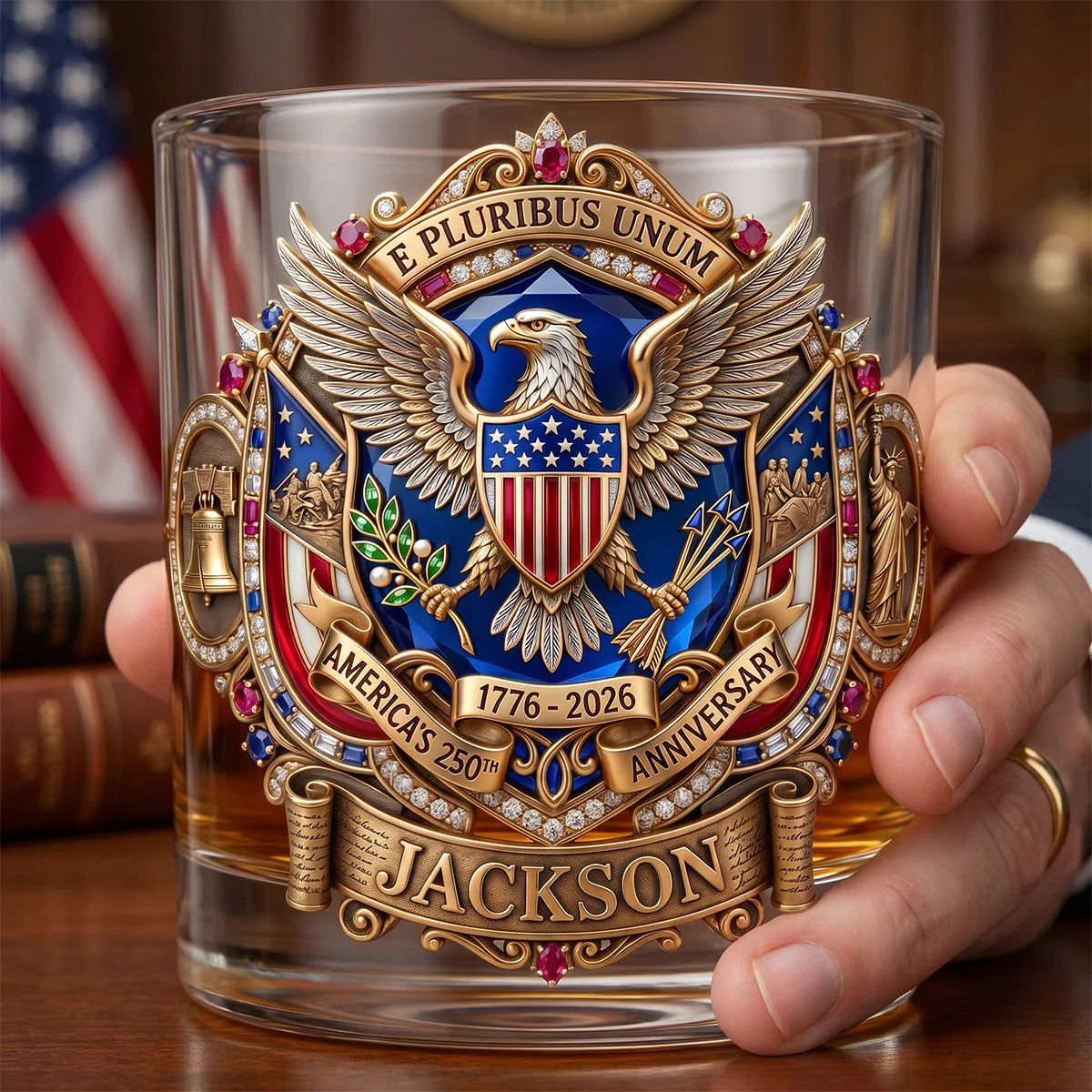 Celebrate America 250th Anniversary - Personalized Whiskey Glass - Gifts For Patriotic - Image 3