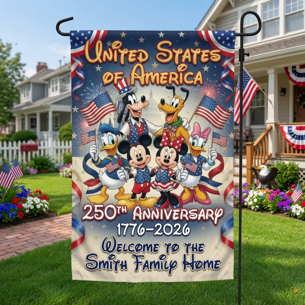 Celebrate USA 250th Anniversary With Magic Mouse And Friends - Personalized Flag - Independence Gift For Movie Fans HH01 - Image 2