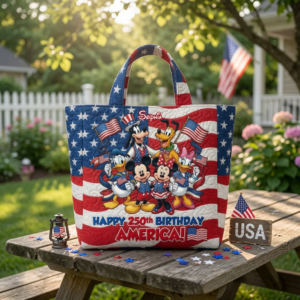 Celebrate USA 250th Anniversary With Magic Mouse And Friends - Personalized Quilted Tote Bag - Independence Gift - MkMo HH01 - Image 2