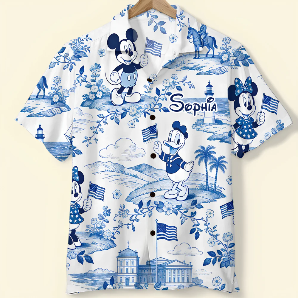 Toile De jouy Celebrate USA 250th Anniversary With Magic Mouse  - Personalized Hawaiian Shirt - Image 3