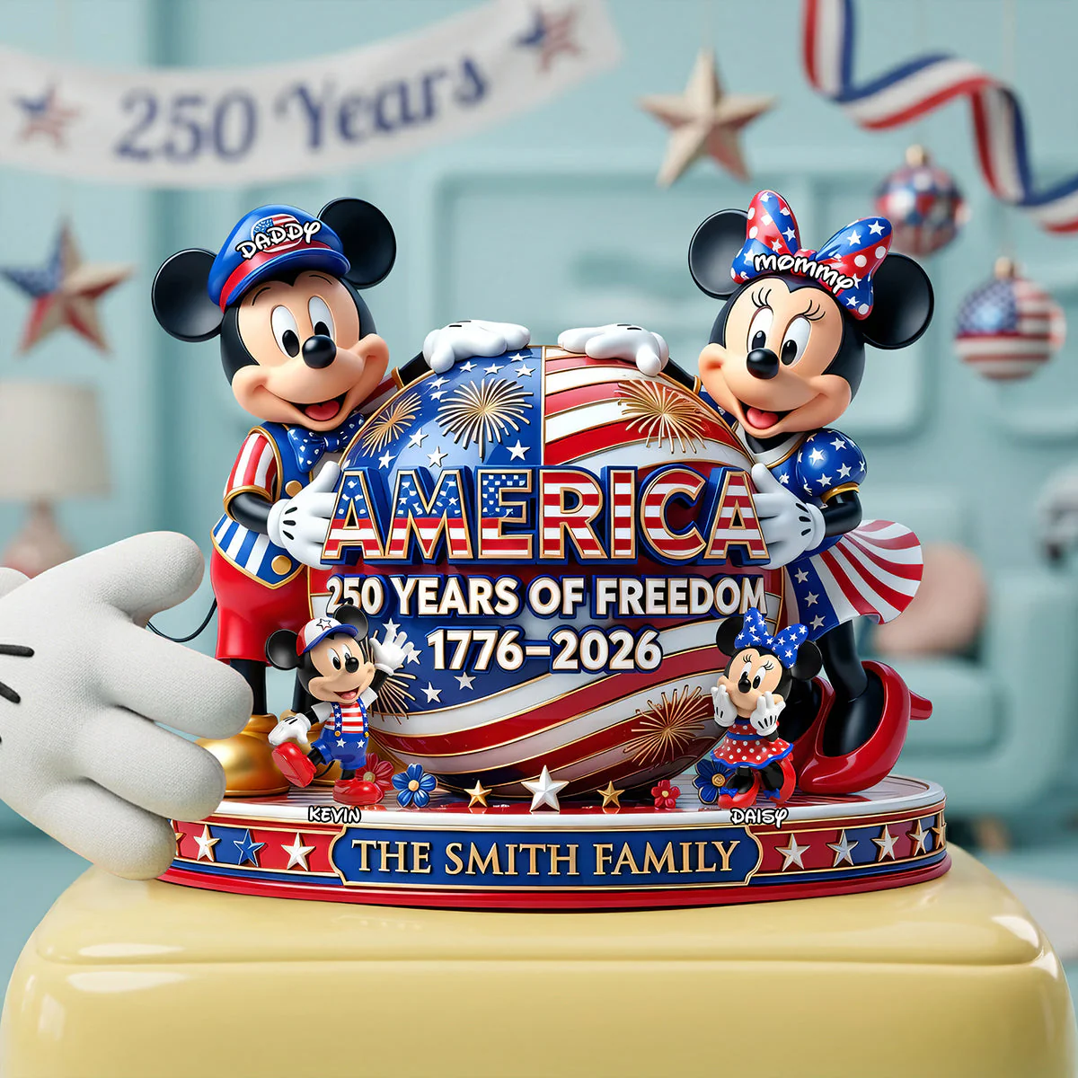 Celebrated America 250 Years Of  Freedom With Magic Mouse - Personalized Acrylic Plaque - Gifts For Family - MkMo