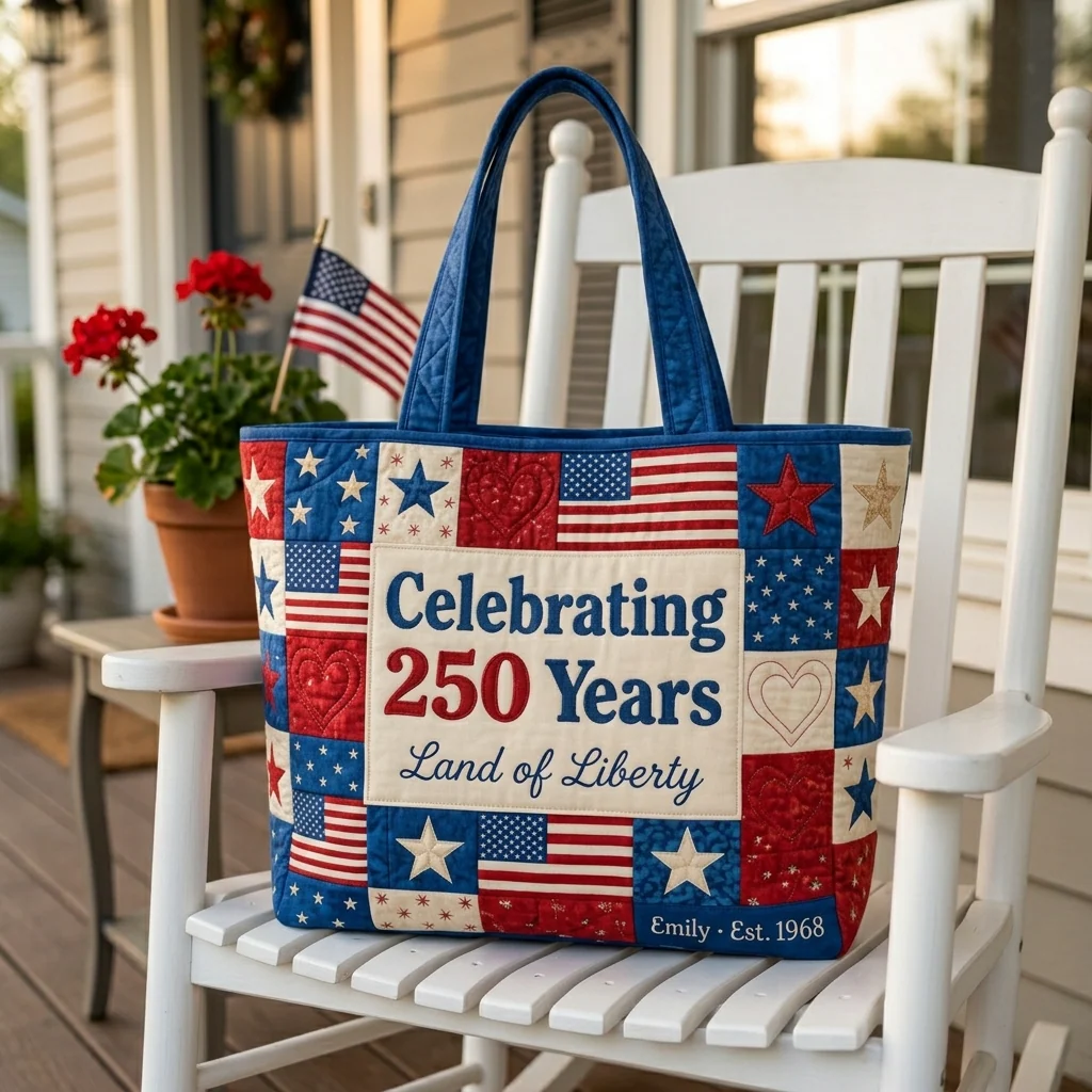 Celebrating 250 Years Land Of Liberty - Personalized Quilted Tote Bag - Patriotic Gift For Her - Image 2