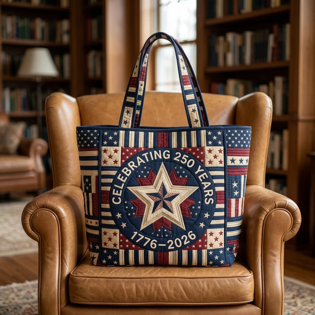 Celebrating 250 Years Of America Star Heritage - Quilted Tote Bag - Patriotic Gift For Her