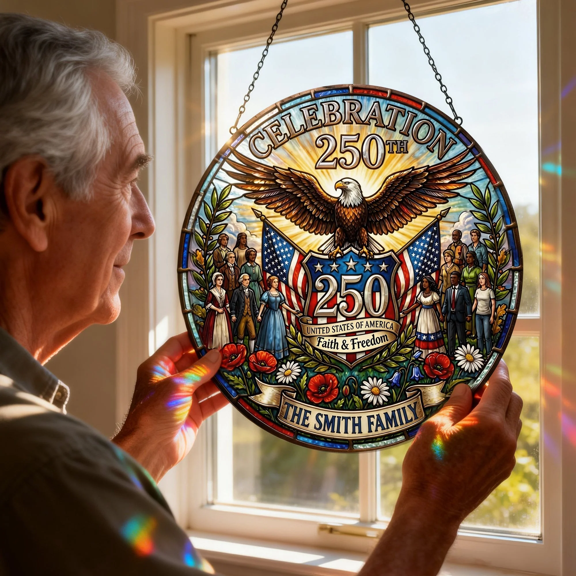 Faith and Freedom America 250th Anniversary - Personalized Window Hanging Suncatcher - Gift For Patriotic - Image 2