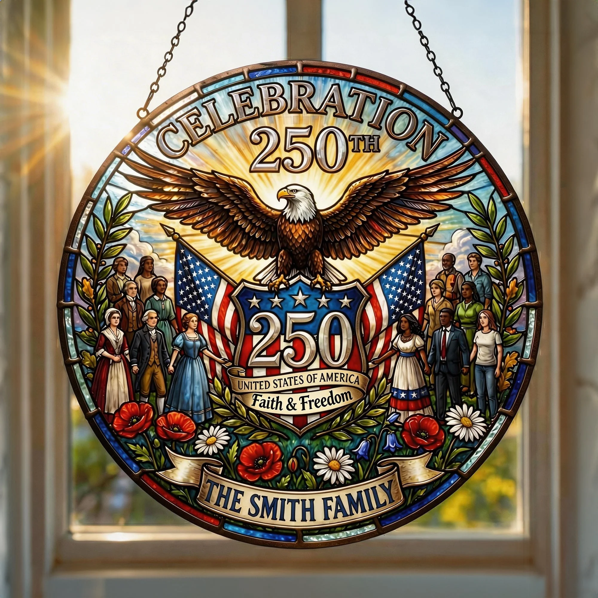 Faith and Freedom America 250th Anniversary - Personalized Window Hanging Suncatcher - Gift For Patriotic - Image 3