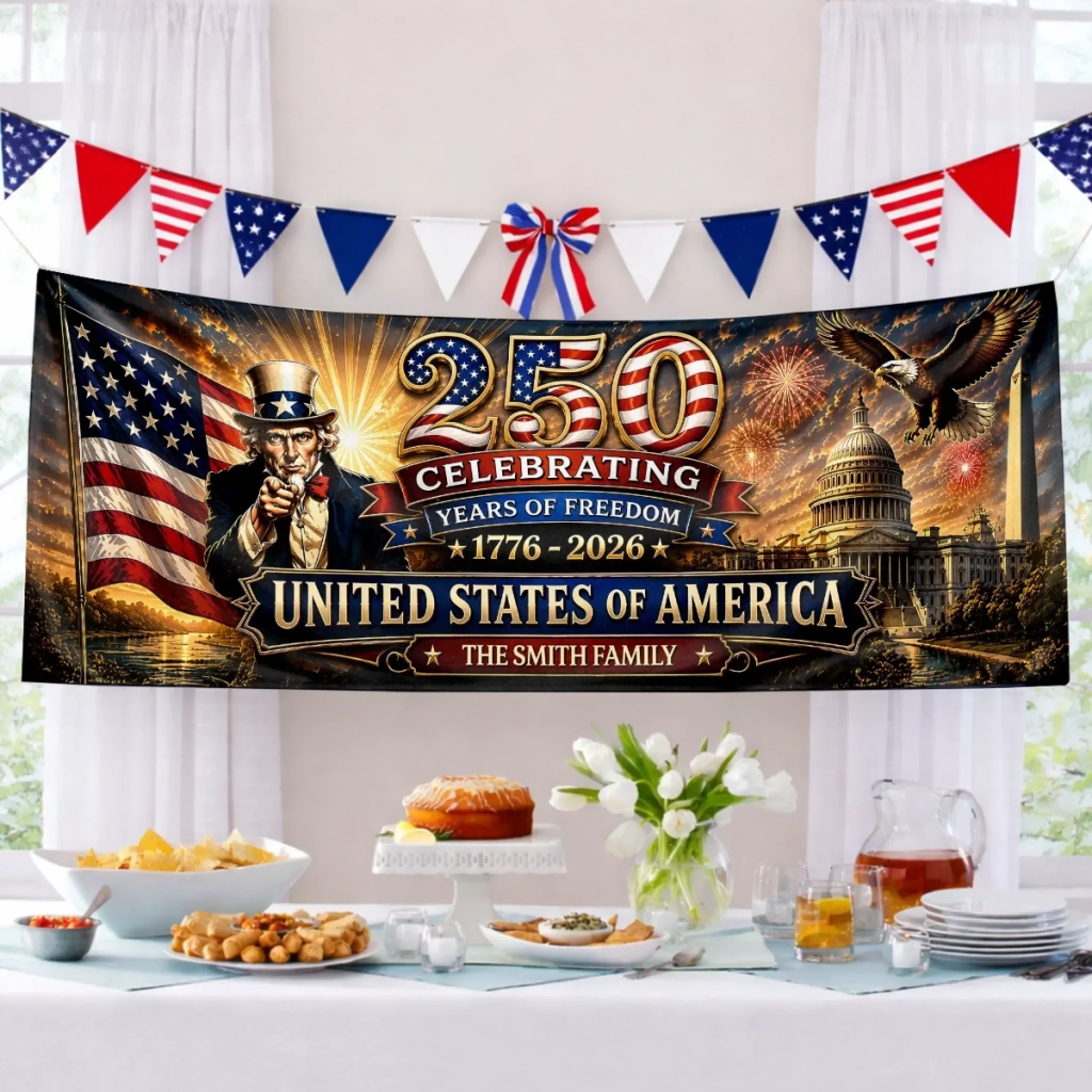 Celebrating 250 Years Of Freedom Stars, Stripes And Strong Roots - Personalized Outdoor Banner - Gift For Patriotic Family - Image 5