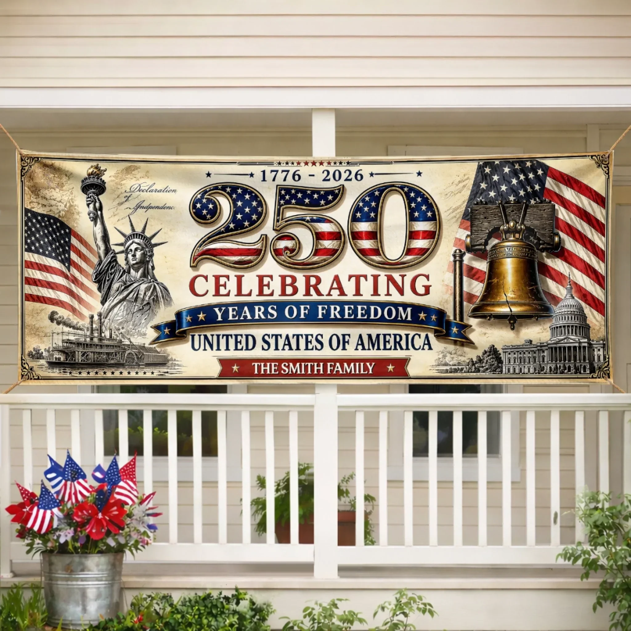 Celebrating 250 Years Of Freedom USA - Personalized Outdoor Banner - Gift For Patriotic Family