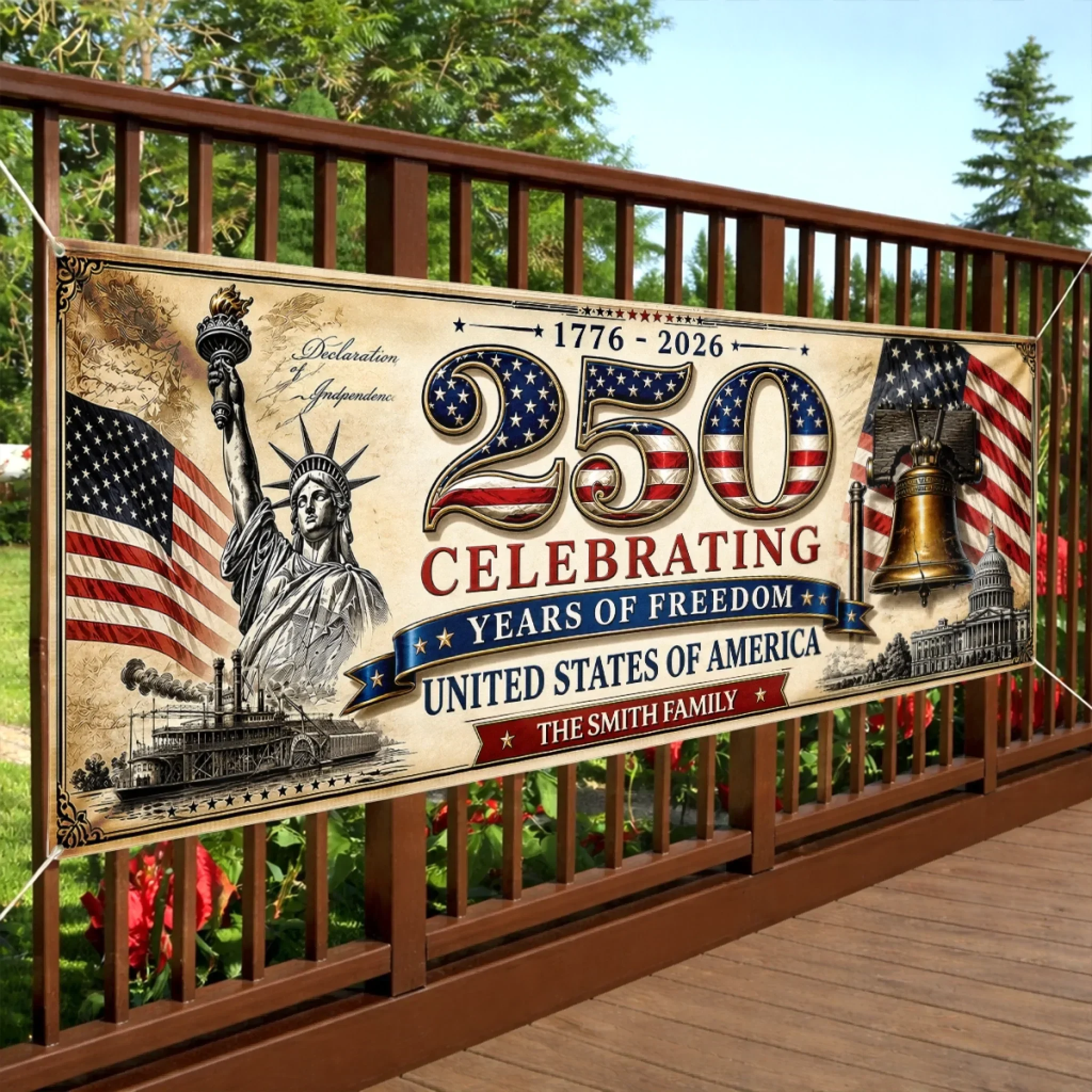 Celebrating 250 Years Of Freedom USA - Personalized Outdoor Banner - Gift For Patriotic Family - Image 3