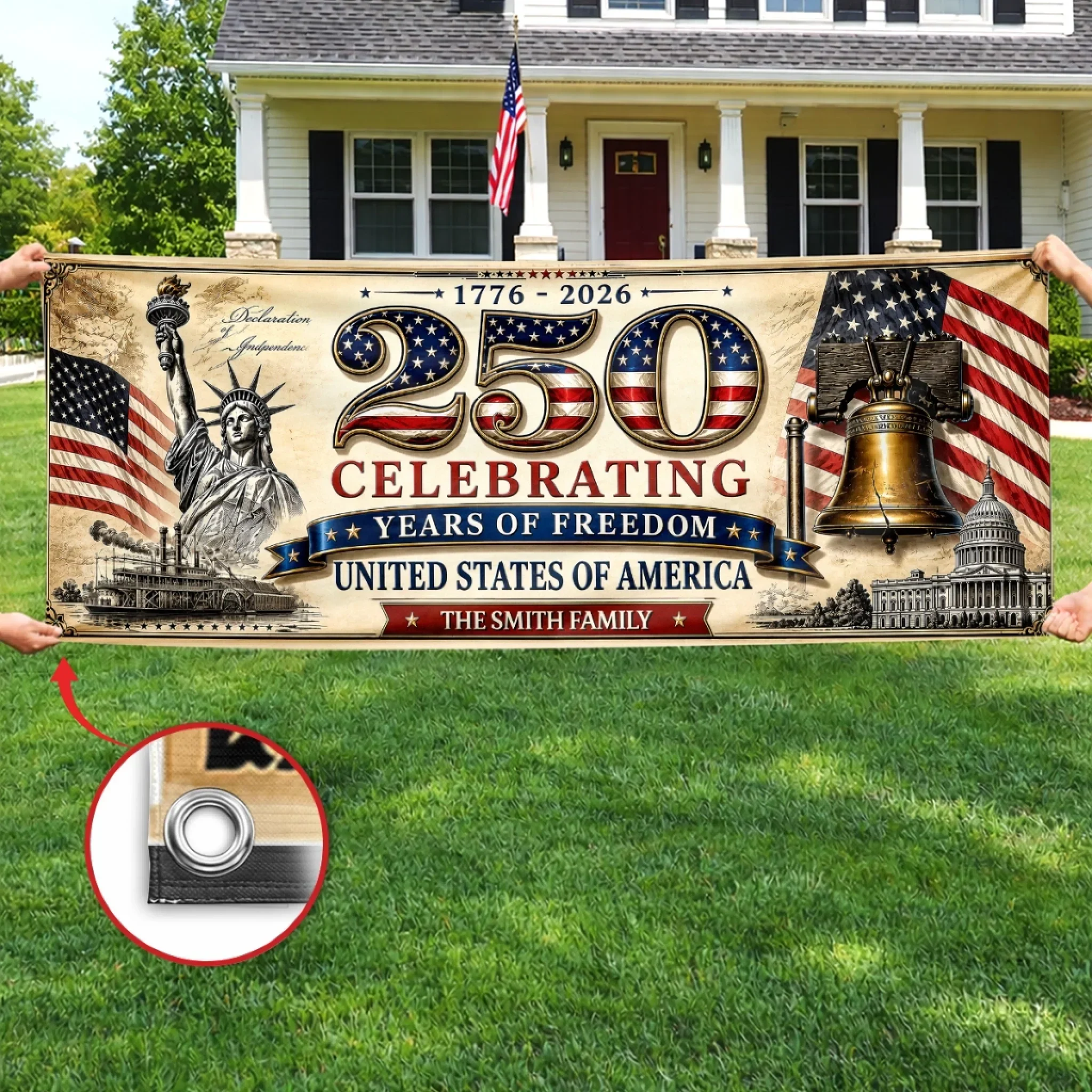 Celebrating 250 Years Of Freedom USA - Personalized Outdoor Banner - Gift For Patriotic Family - Image 4