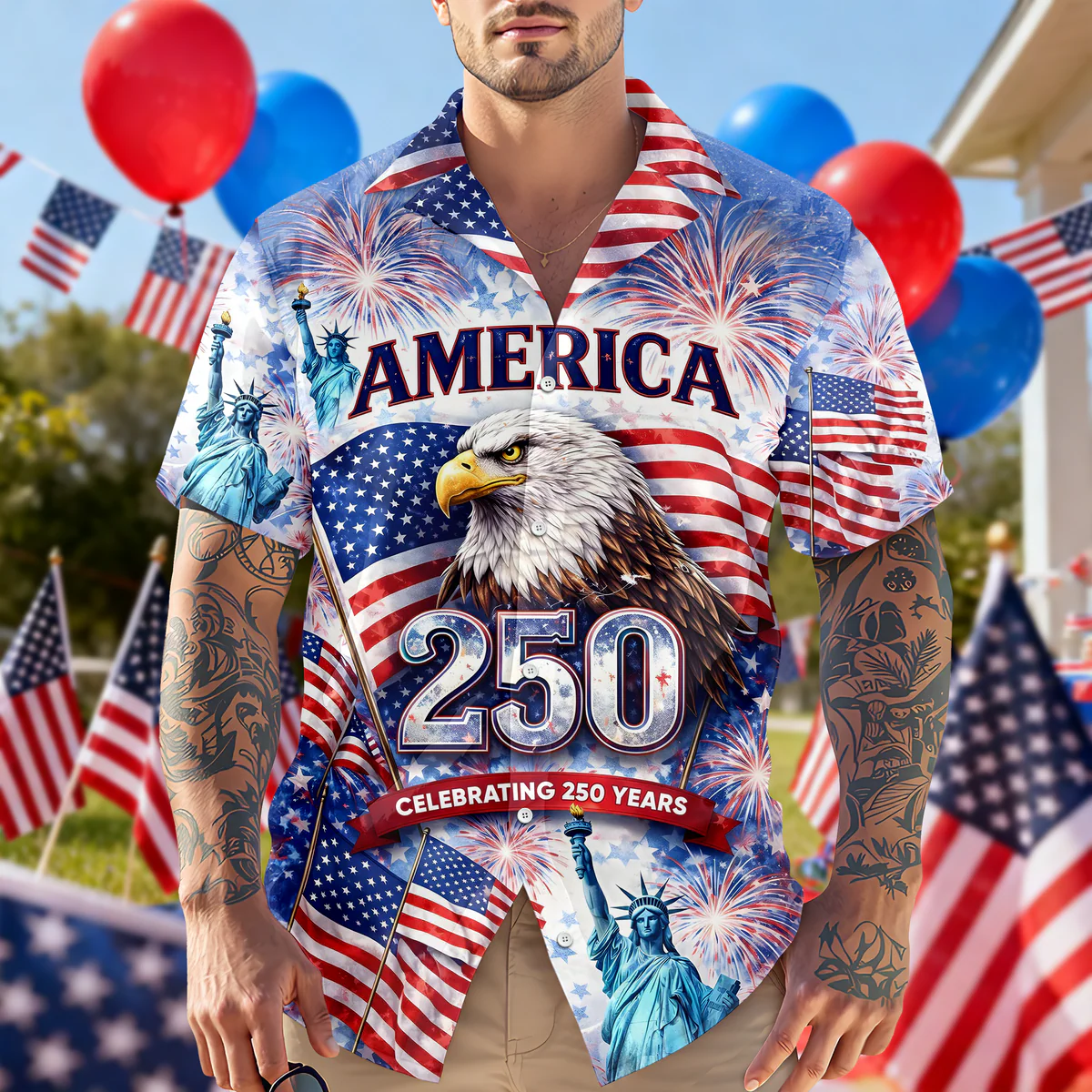 Celebrating 250th Anniversary United States - Hawaiian Shirt - Gift for Dad, Husband, Grandpa | HN02