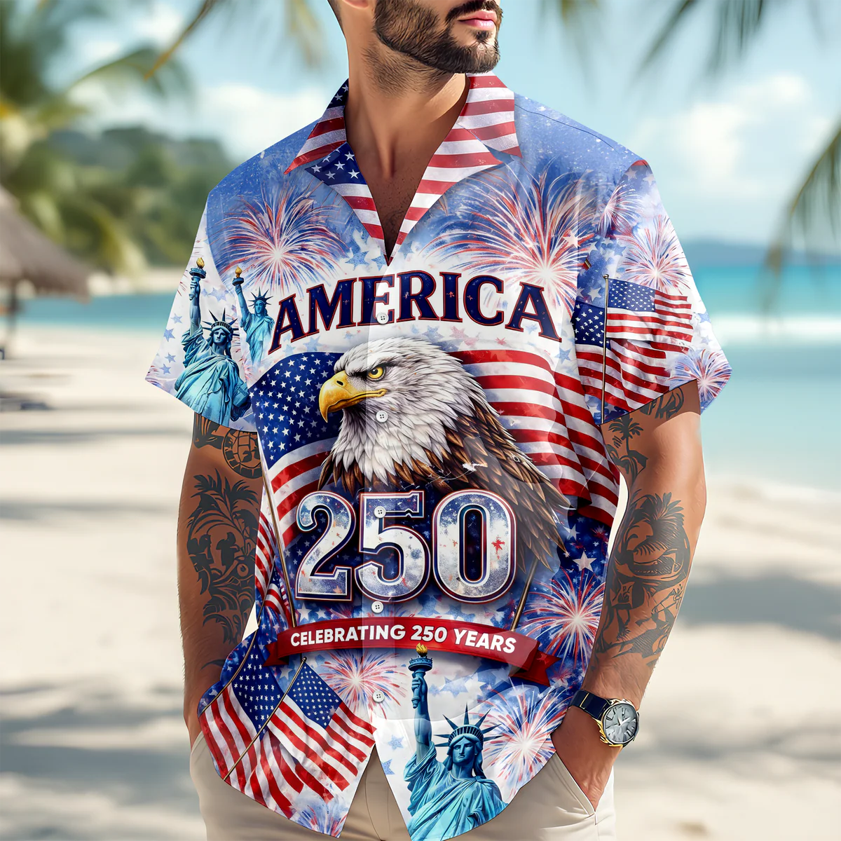Celebrating 250th Anniversary United States - Hawaiian Shirt - Gift for Dad, Husband, Grandpa | HN02 - Image 2