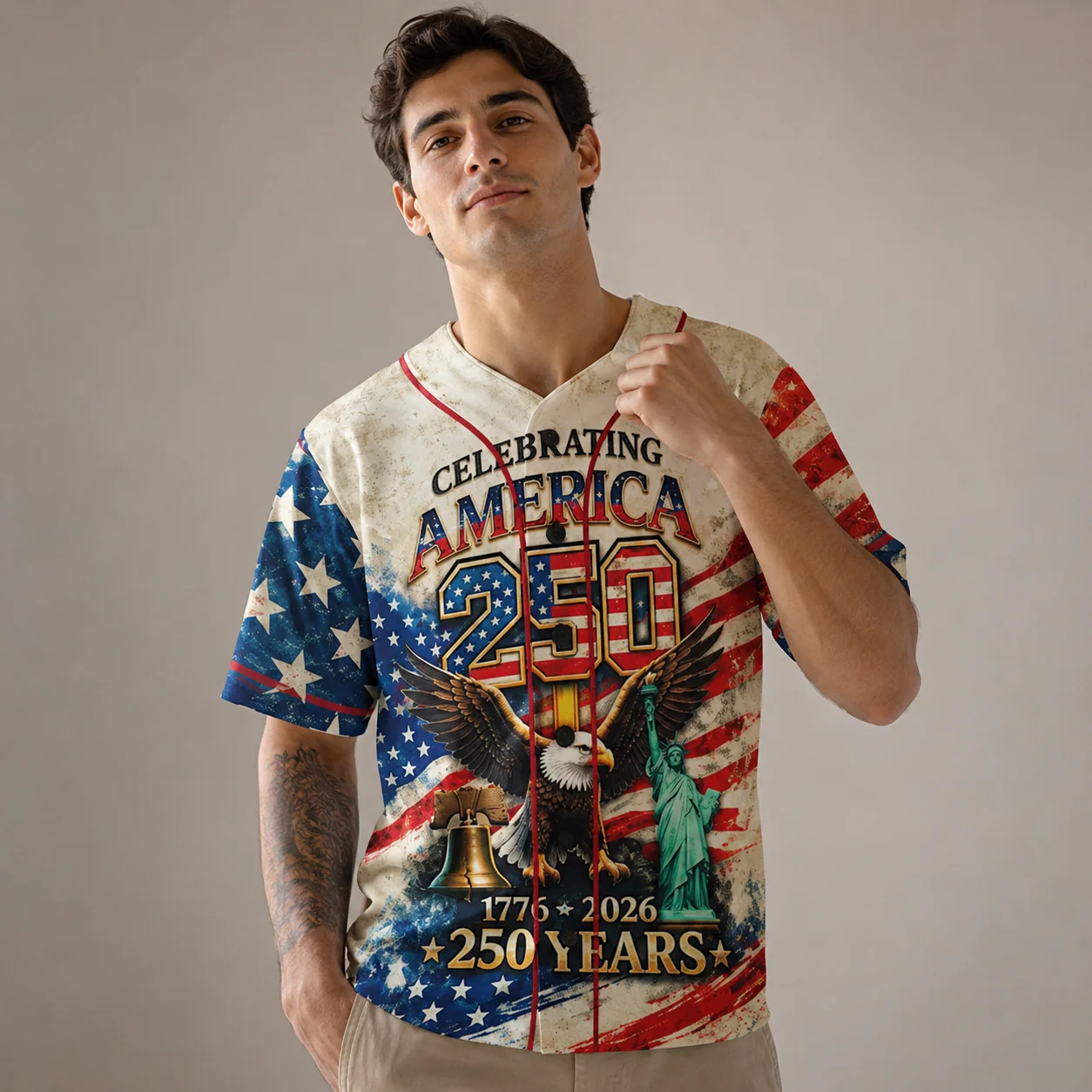 Celebrating America 250 Years Of Freedom - Personalized Baseball Jersey - Gift For Patriots - Image 3