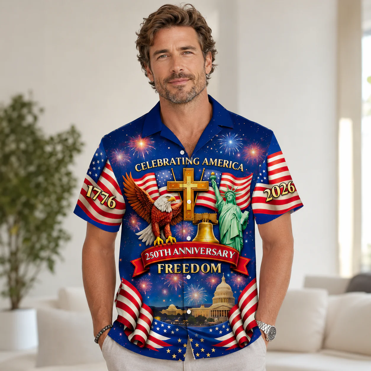 Celebrating America 250th Anniversary Freedom - Personalized Hawaiian Shirt - Gift For Patriotic Men - Image 2