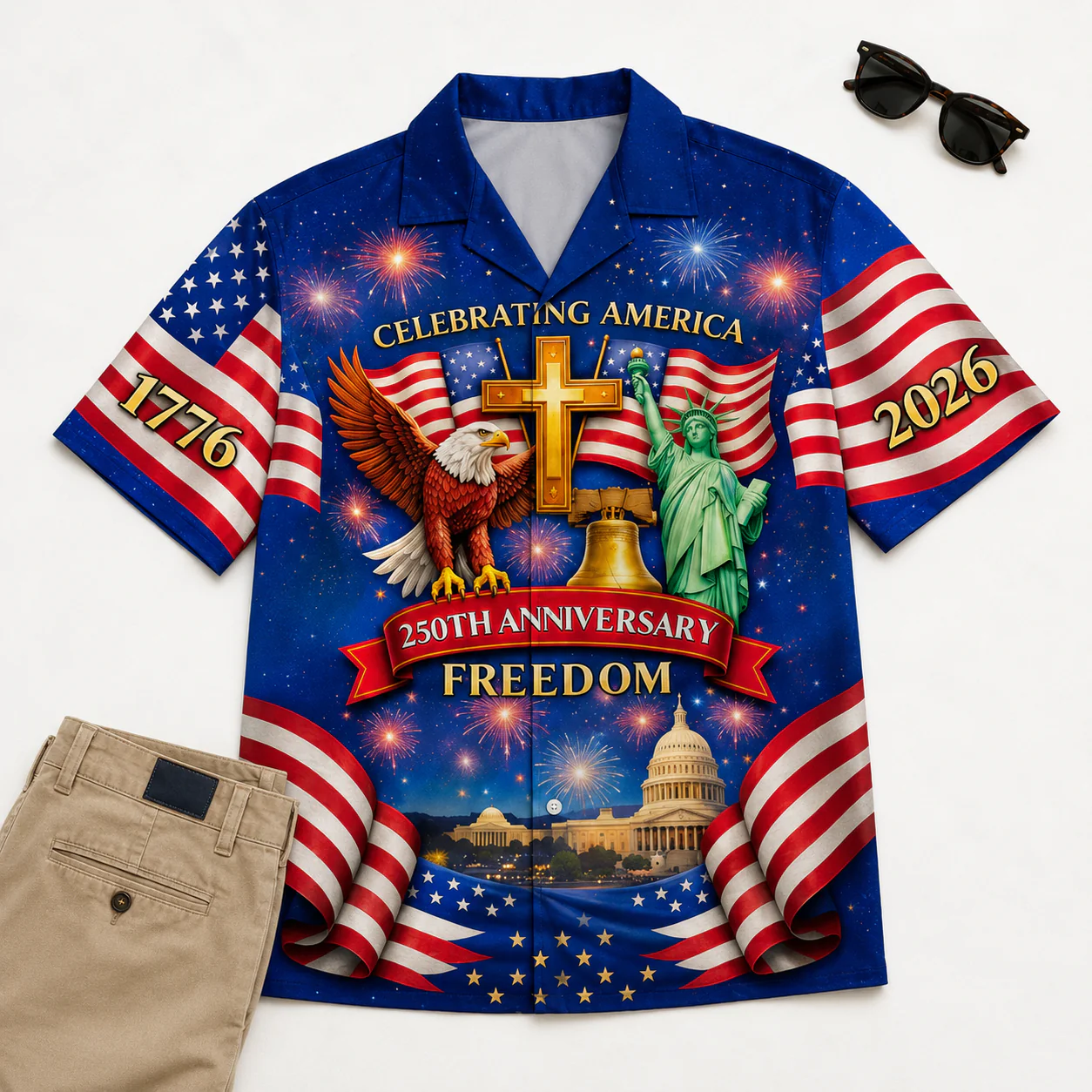 Celebrating America 250th Anniversary Freedom - Personalized Hawaiian Shirt - Gift For Patriotic Men - Image 3